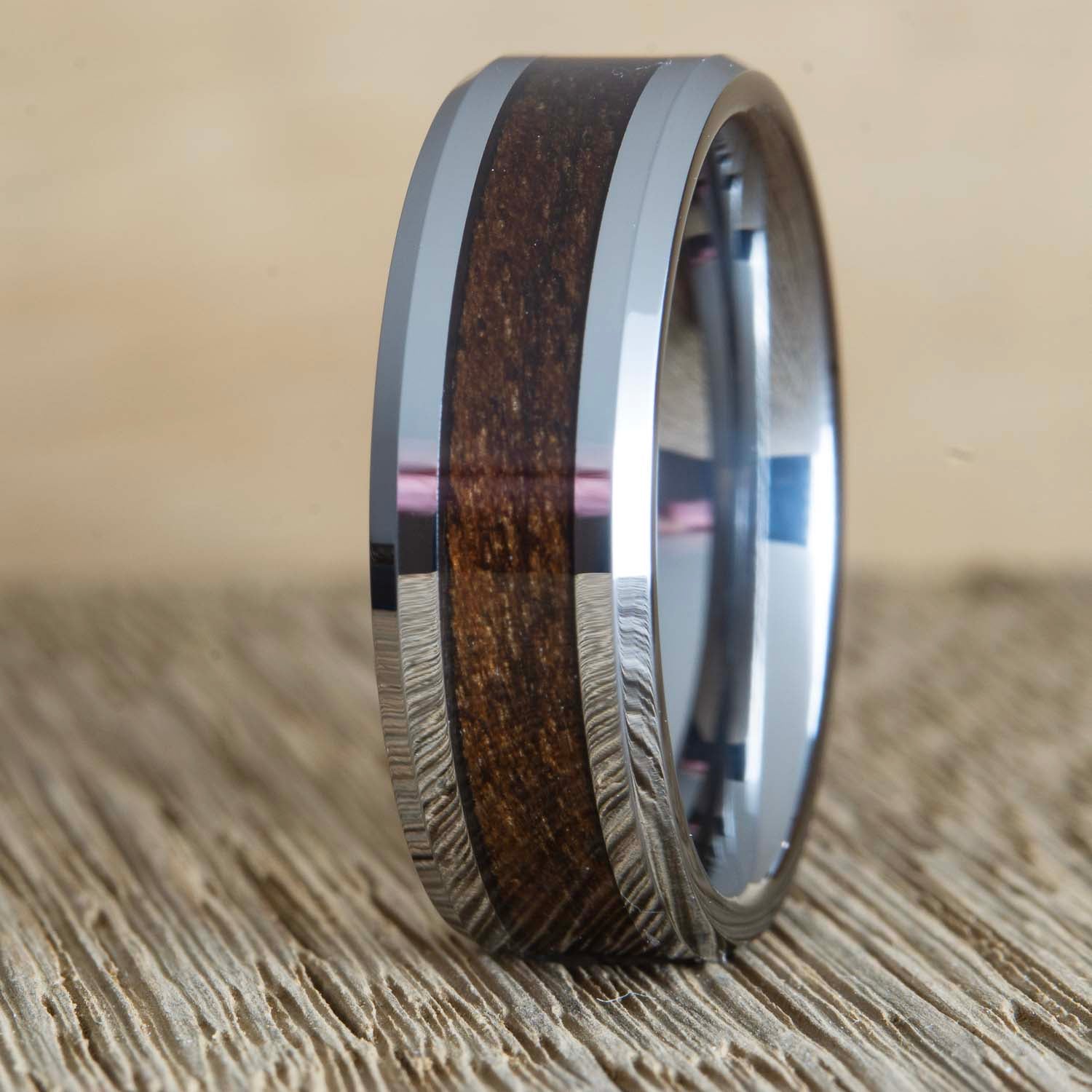 mens tungsten ring with walnut wood
