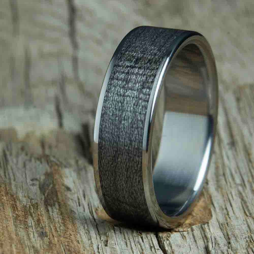 grey barnwood and titanium ring