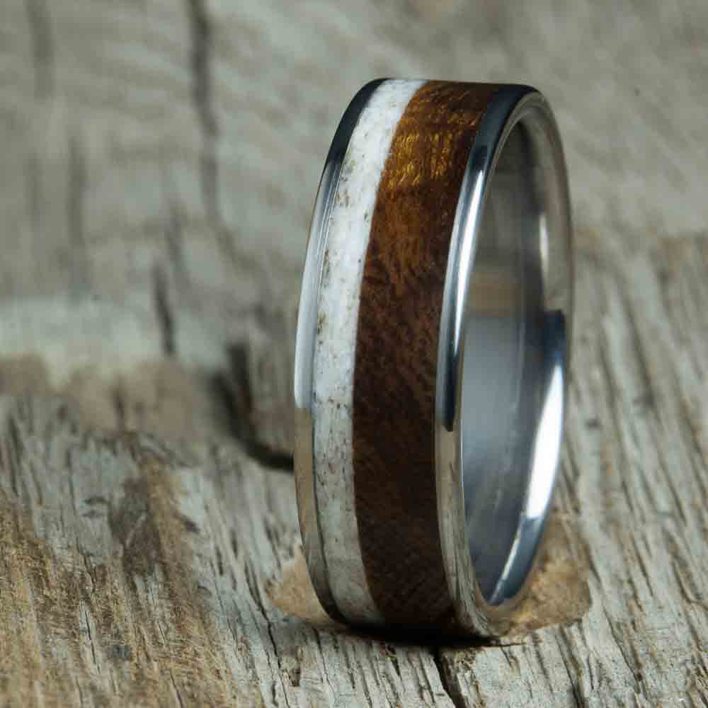 Antler ring with ironwood
