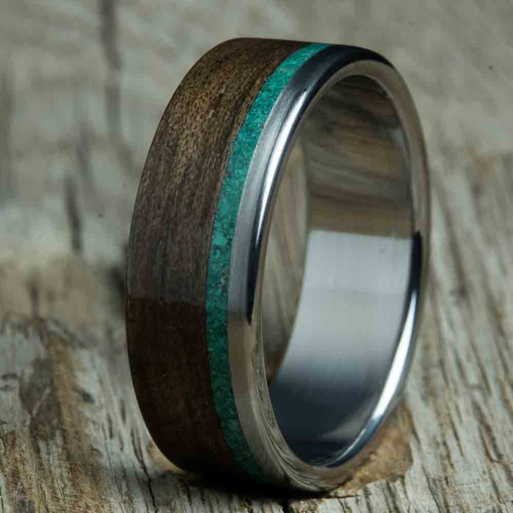 malachite wedding band with walnut wood