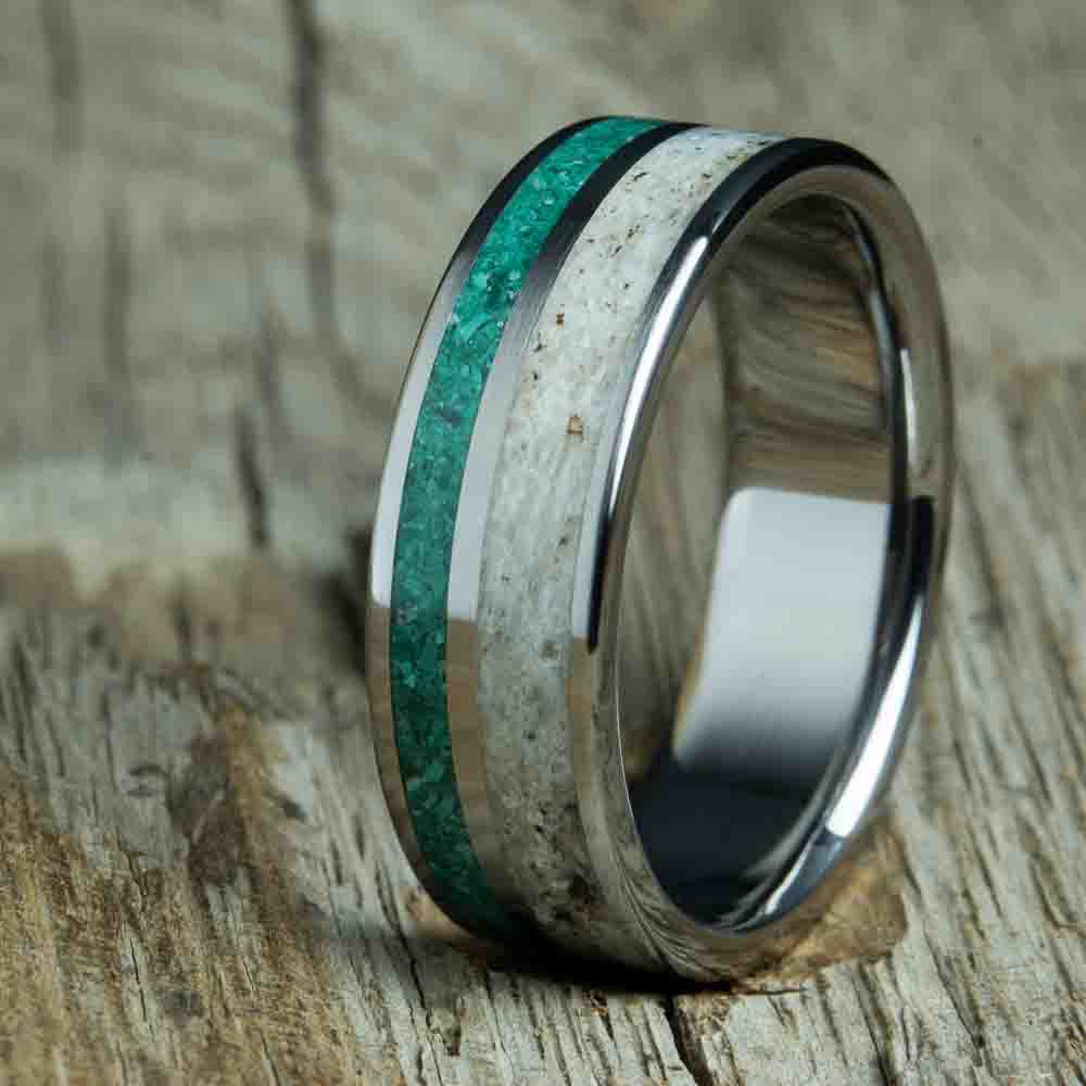 malachite and antler inlay titanium ring