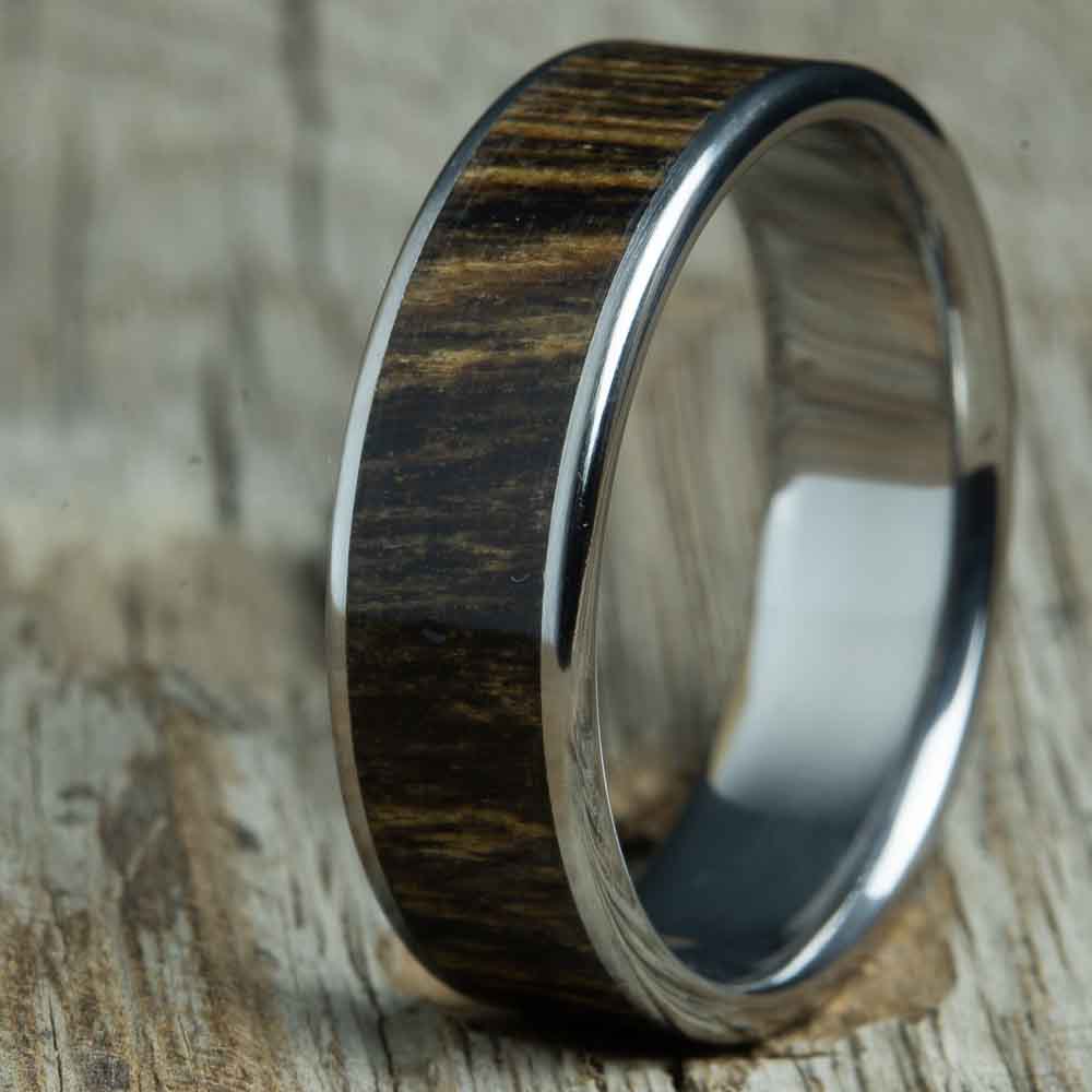 bocote wood inlay titanium ring
