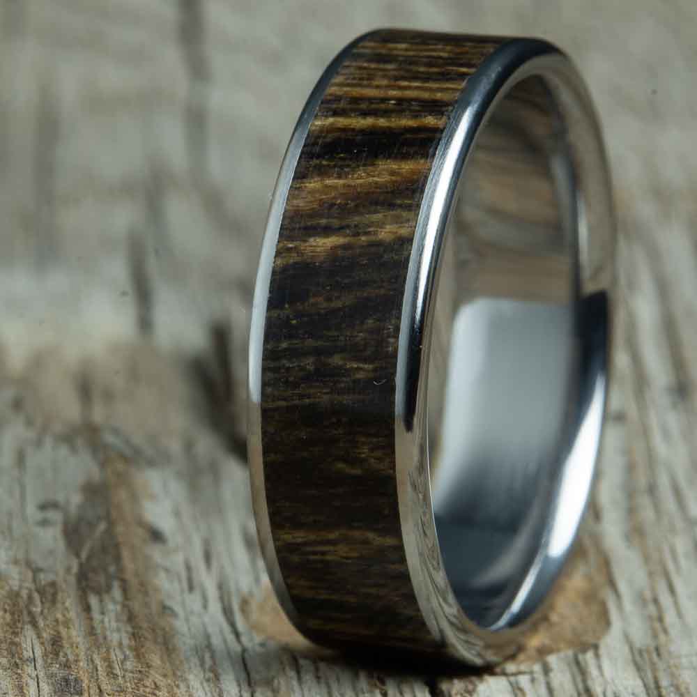 titanium channel ring with Bocote wood inlay