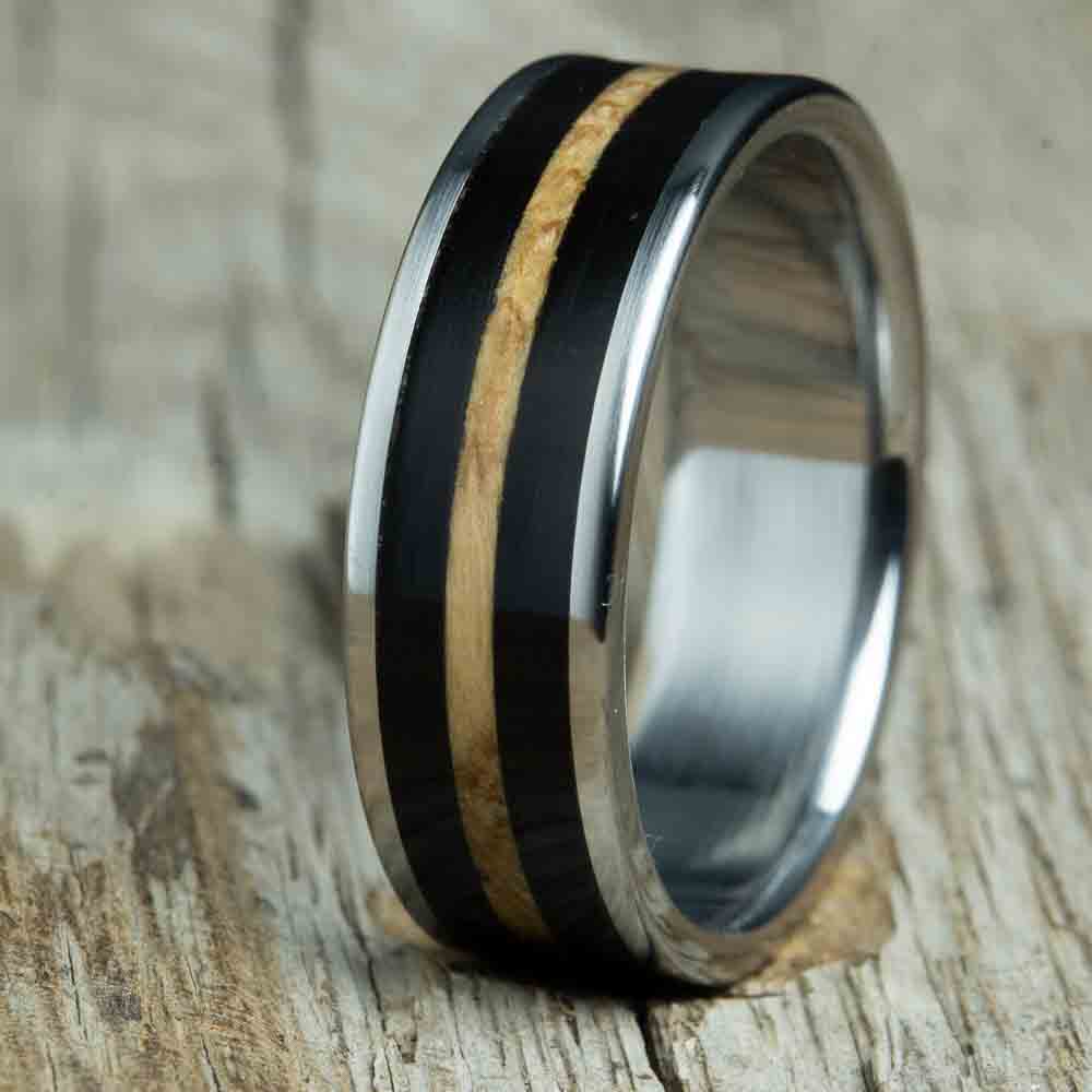 ebony and whiskey barrel wood ring