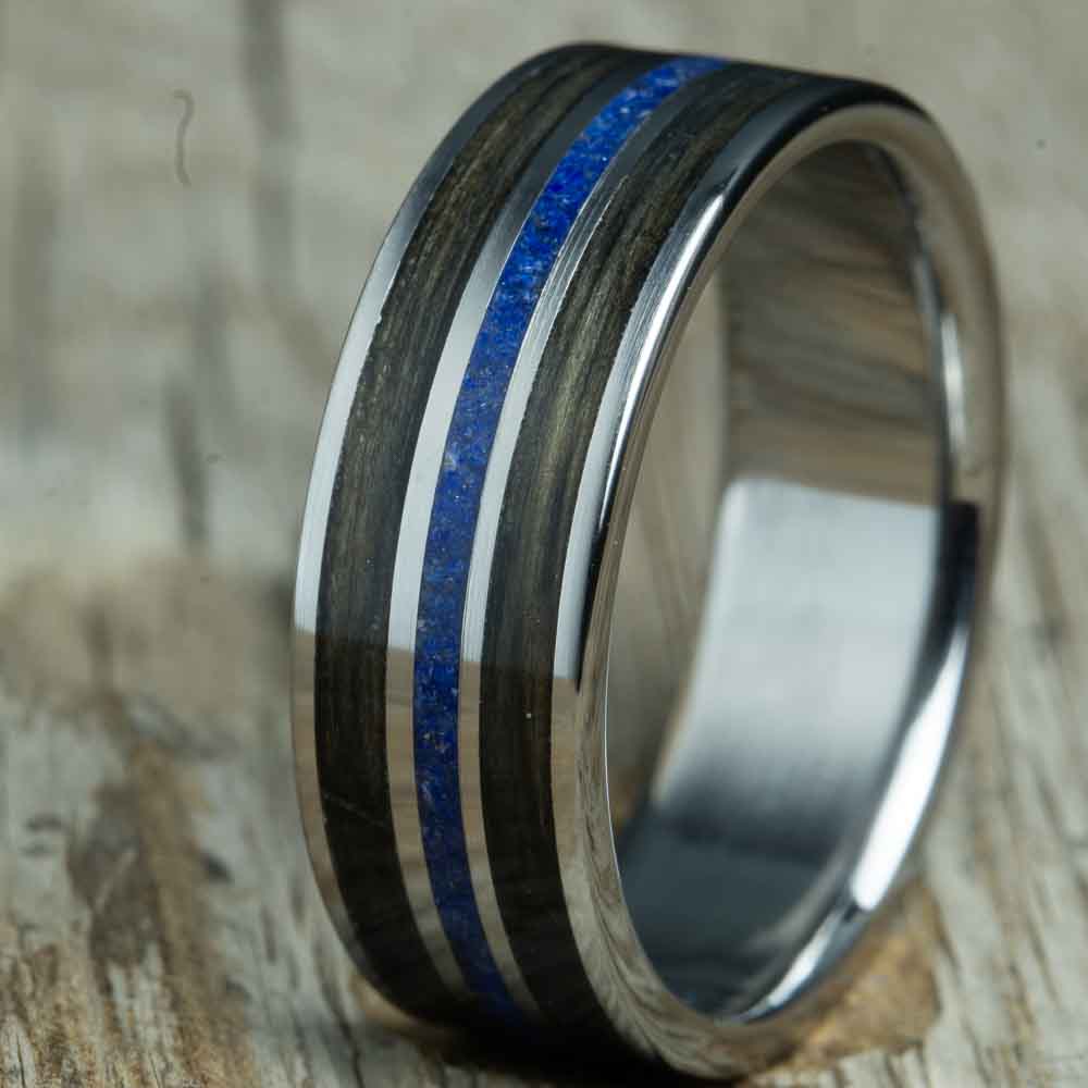 Lapis stone and aged whiskey barrel ring