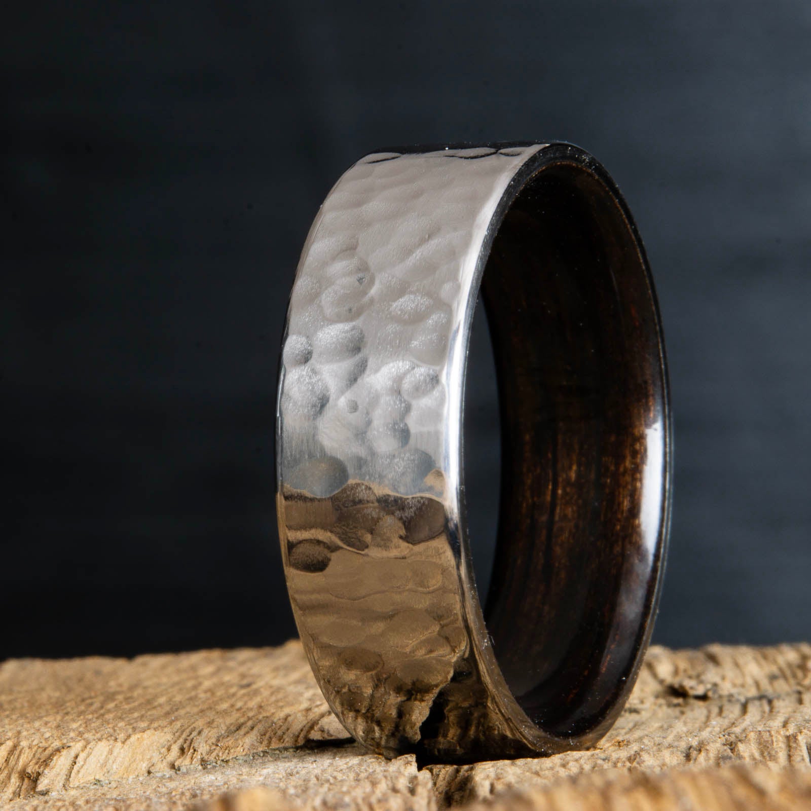 hammered ring with ebony wood