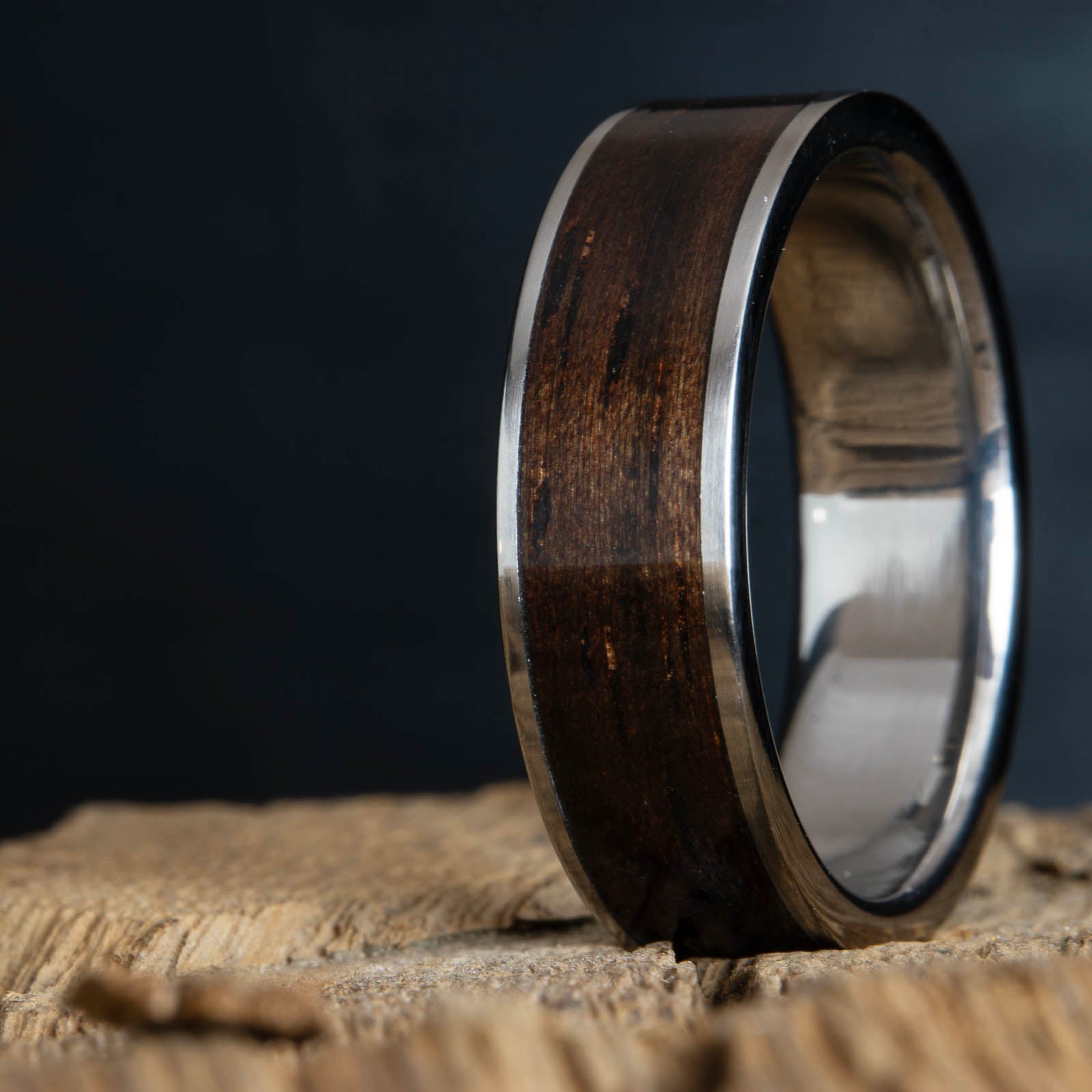Ebony wood inlay Men's ring