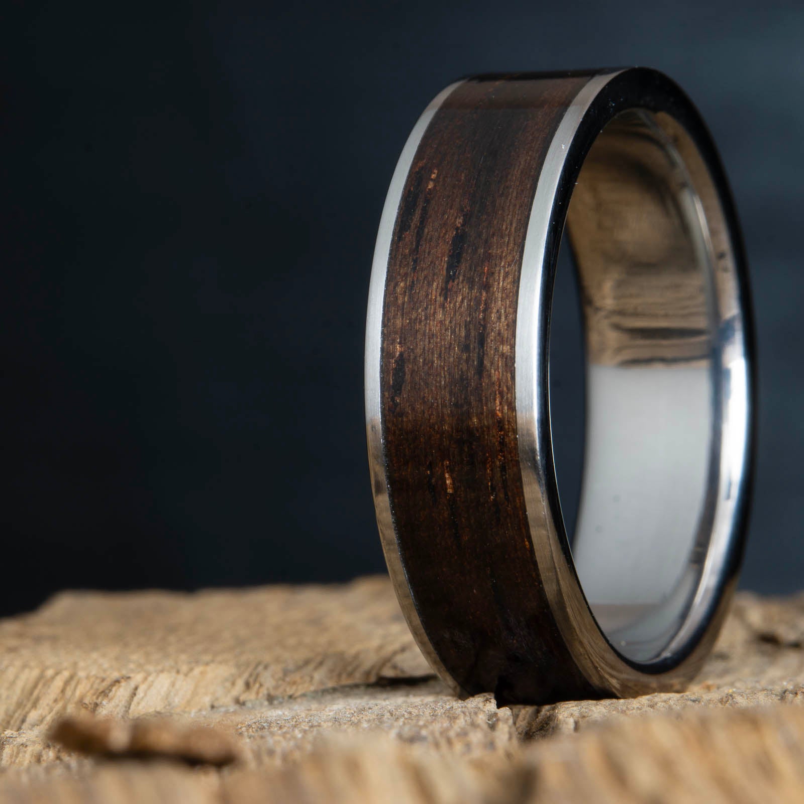 Men's ring with ebony wood inlay