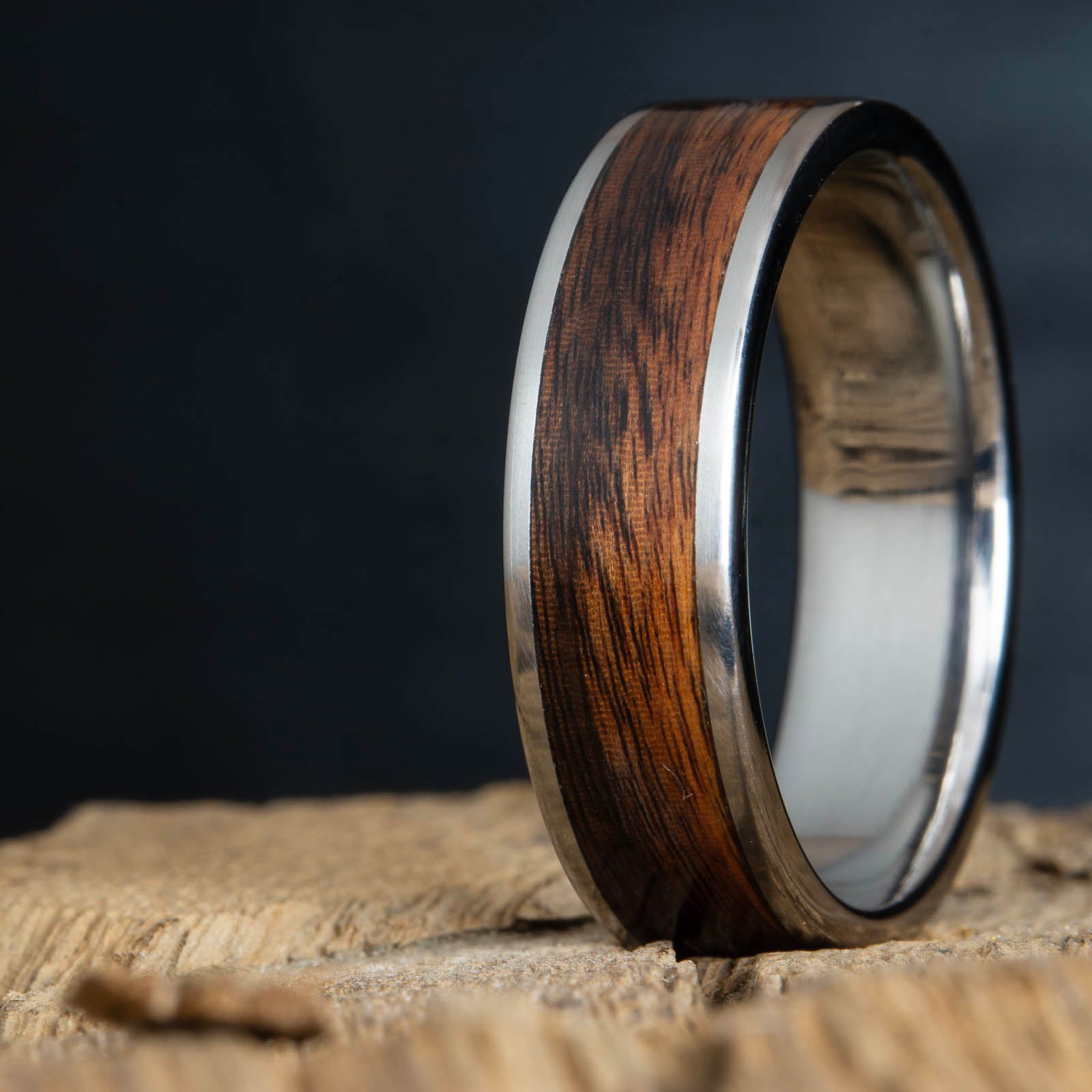 men's ring with rosewood wood inlay