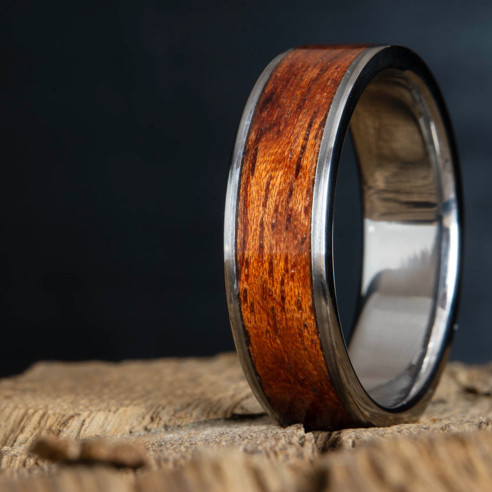 Bubinga wood inlay Men's ring