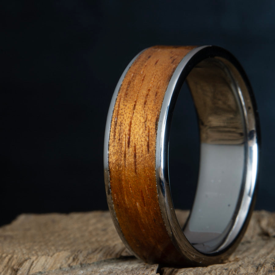 mens ring with Koa wood inlay