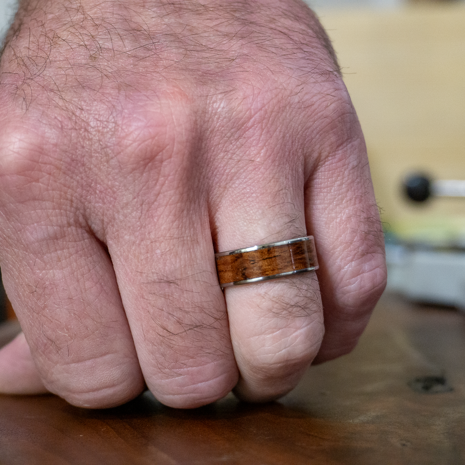Bubinga wood inlay Men's ring