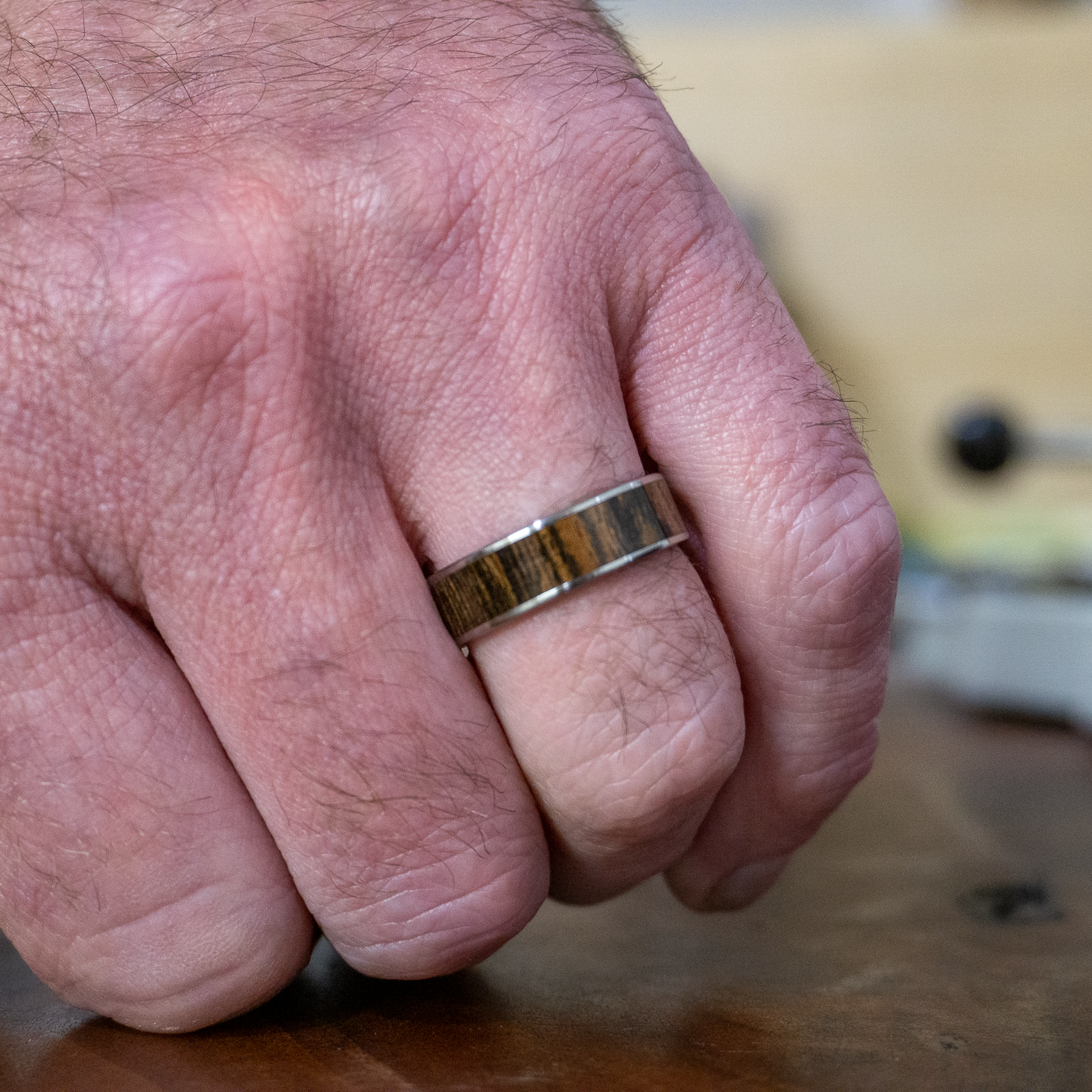 Bocote inlay titanium ring