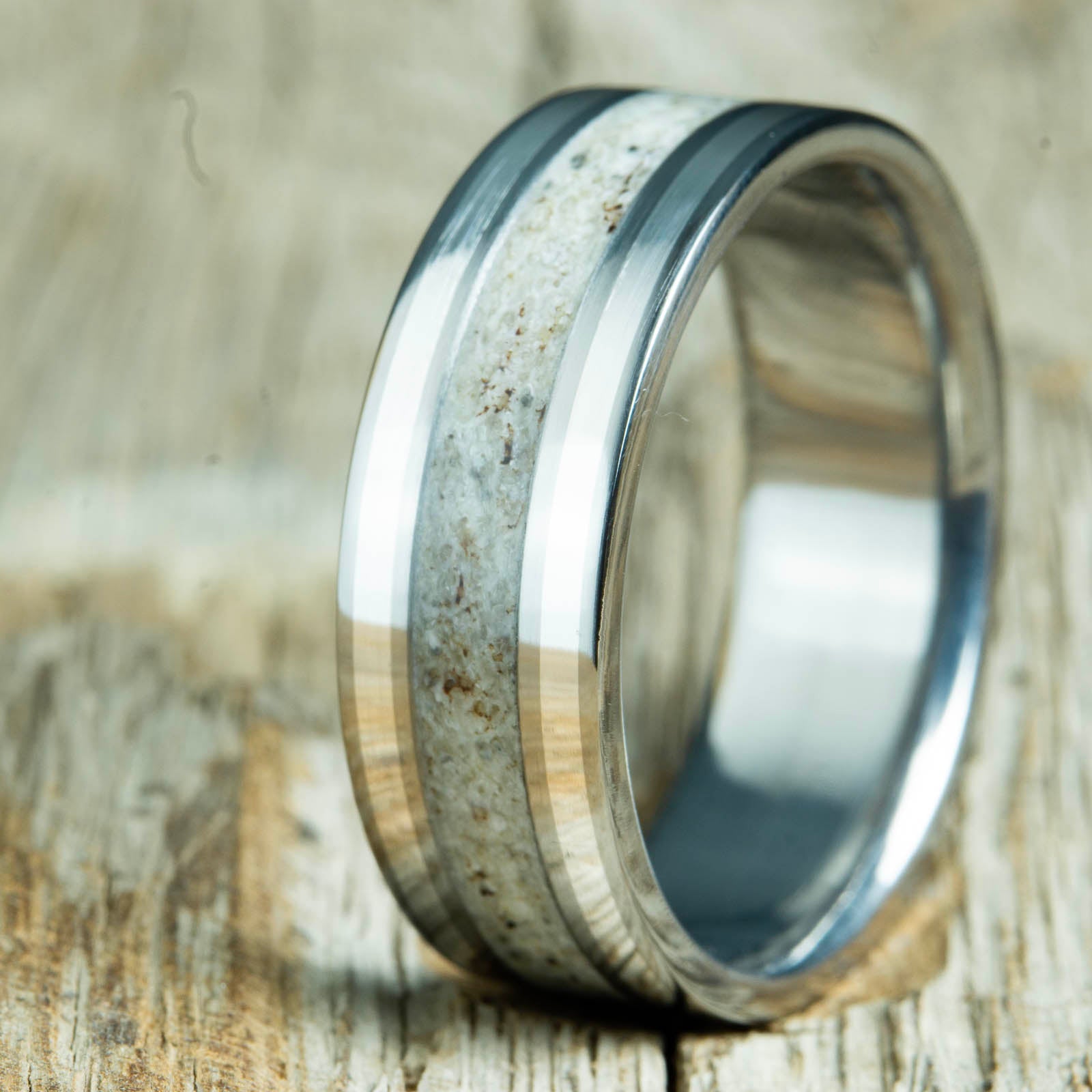 Antler ring with silver pinstripes
