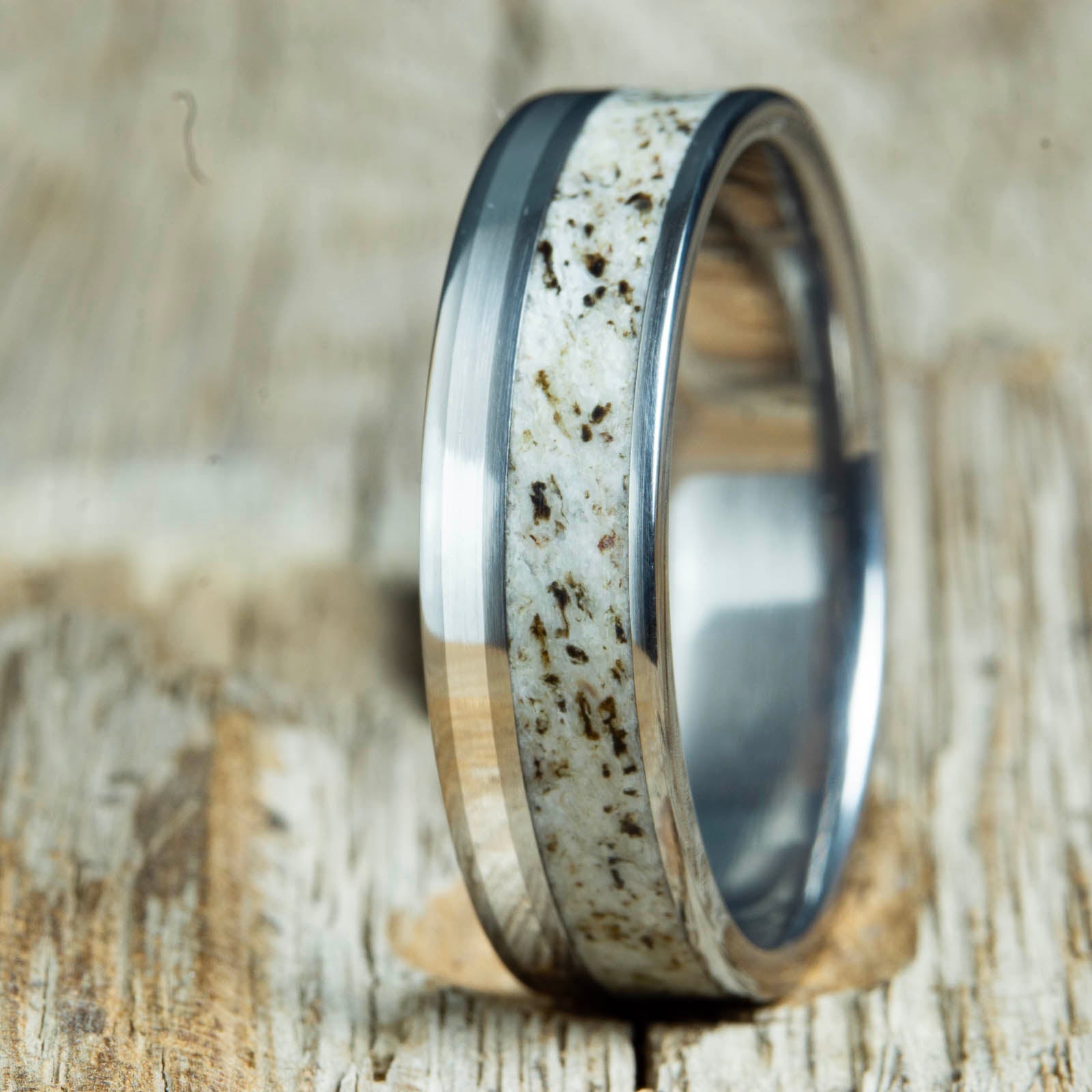 Antler ring with silver pinstripe 