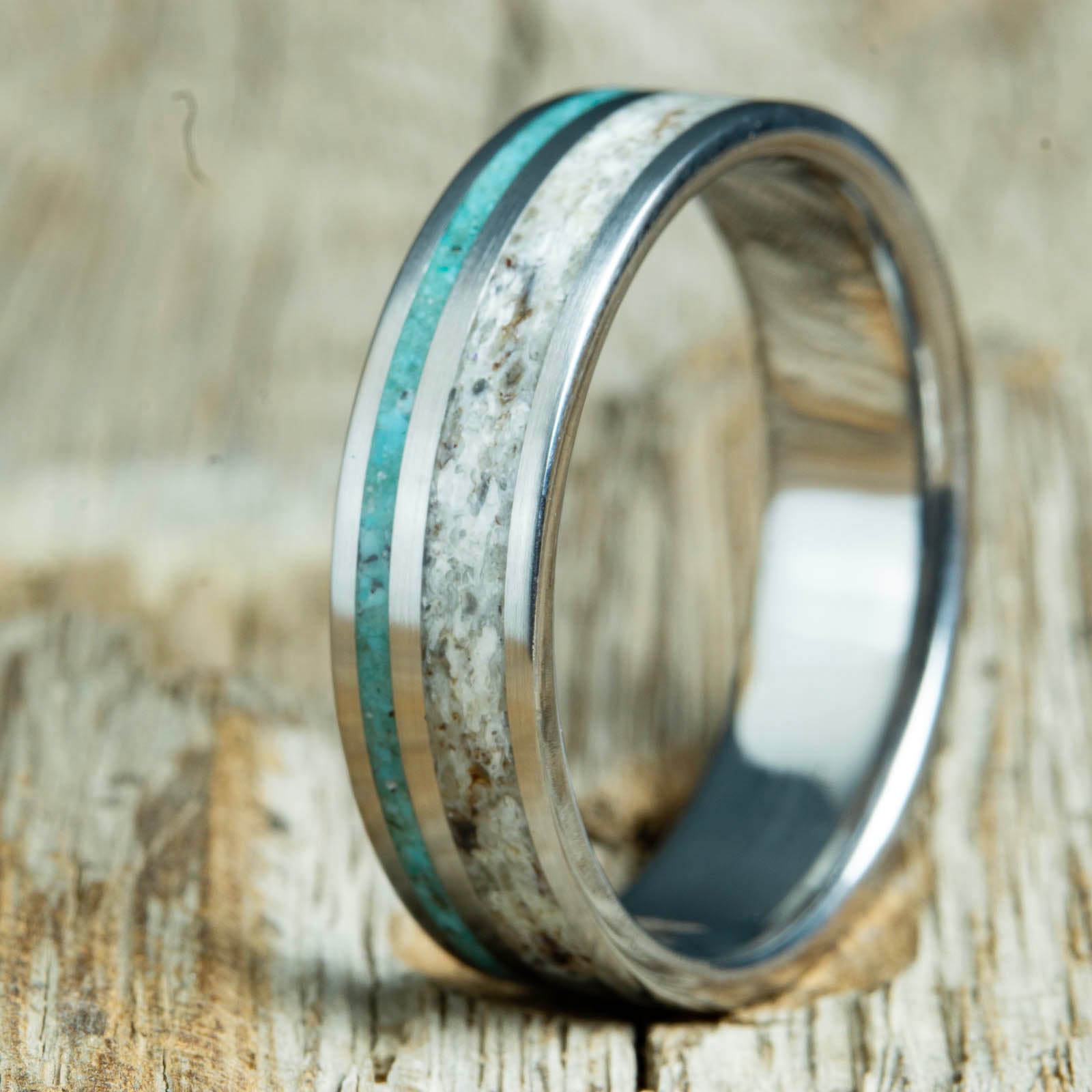 turquoise and Antler inlay ring