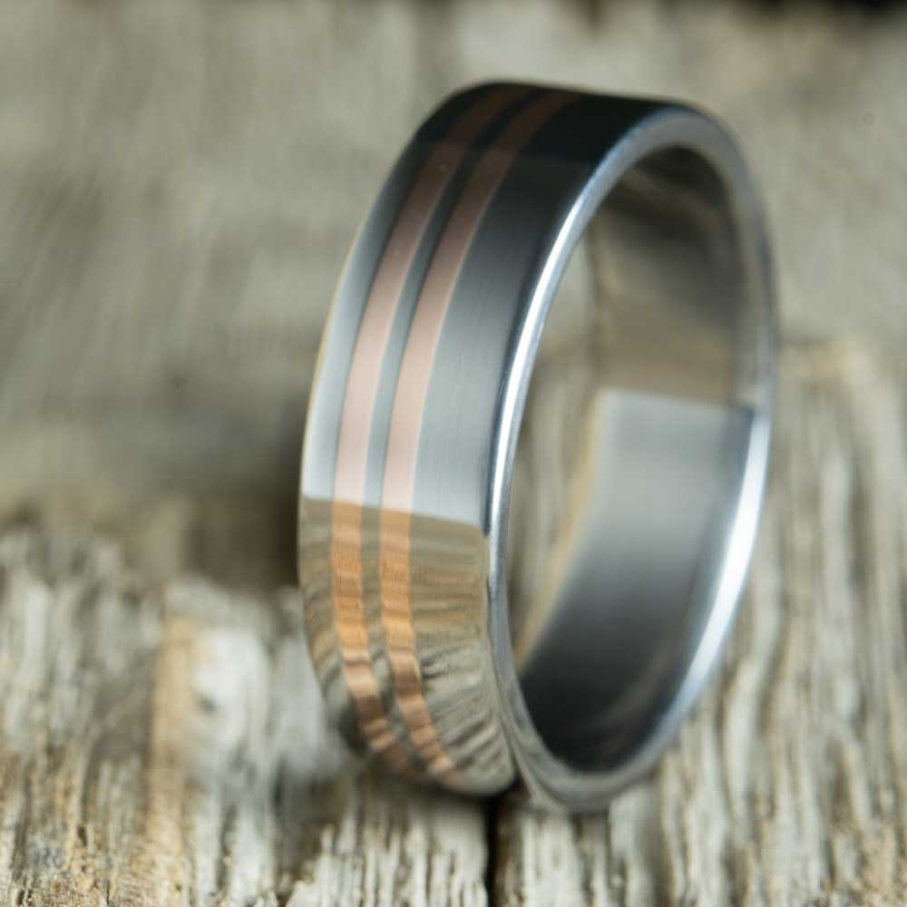 titanium ring with copper inlay custom made mens titanium wedding band