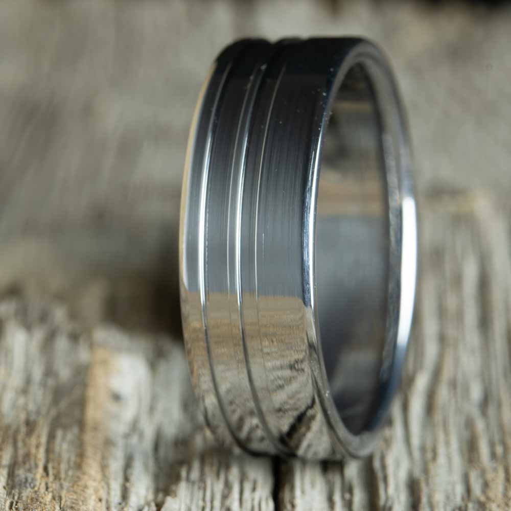Solaris- polished Titanium wedding ring custom grooves