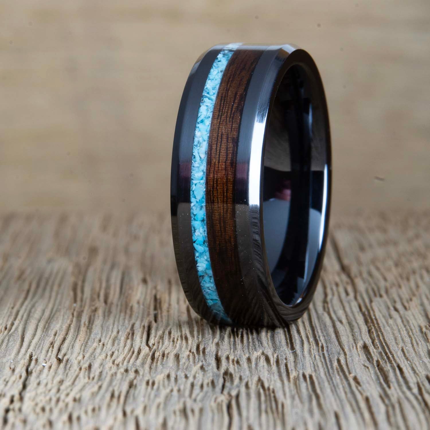 black ring with turquoise and rosewood