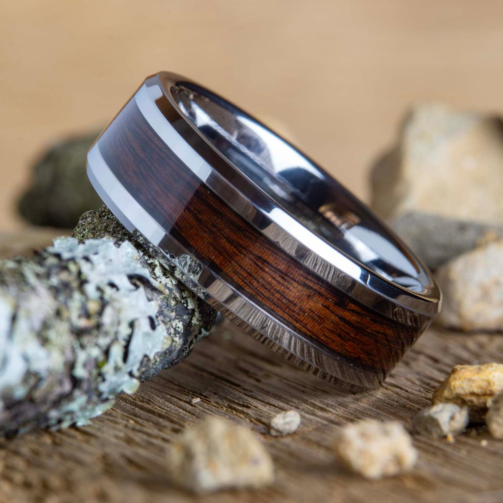 rosewood inlaid tungsten ring for men