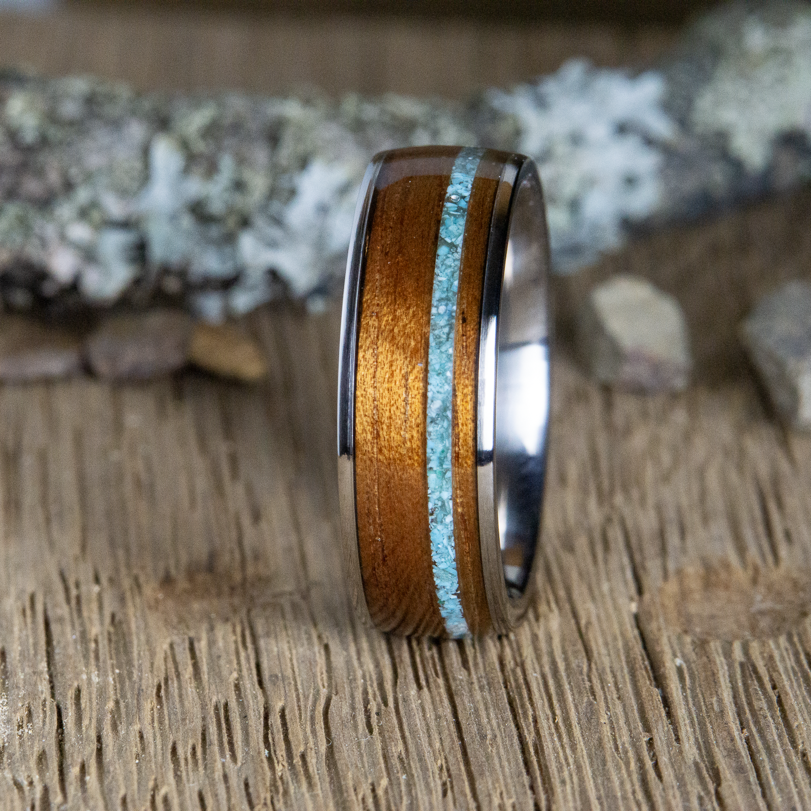 hawaiian koa wood and turquoise ring