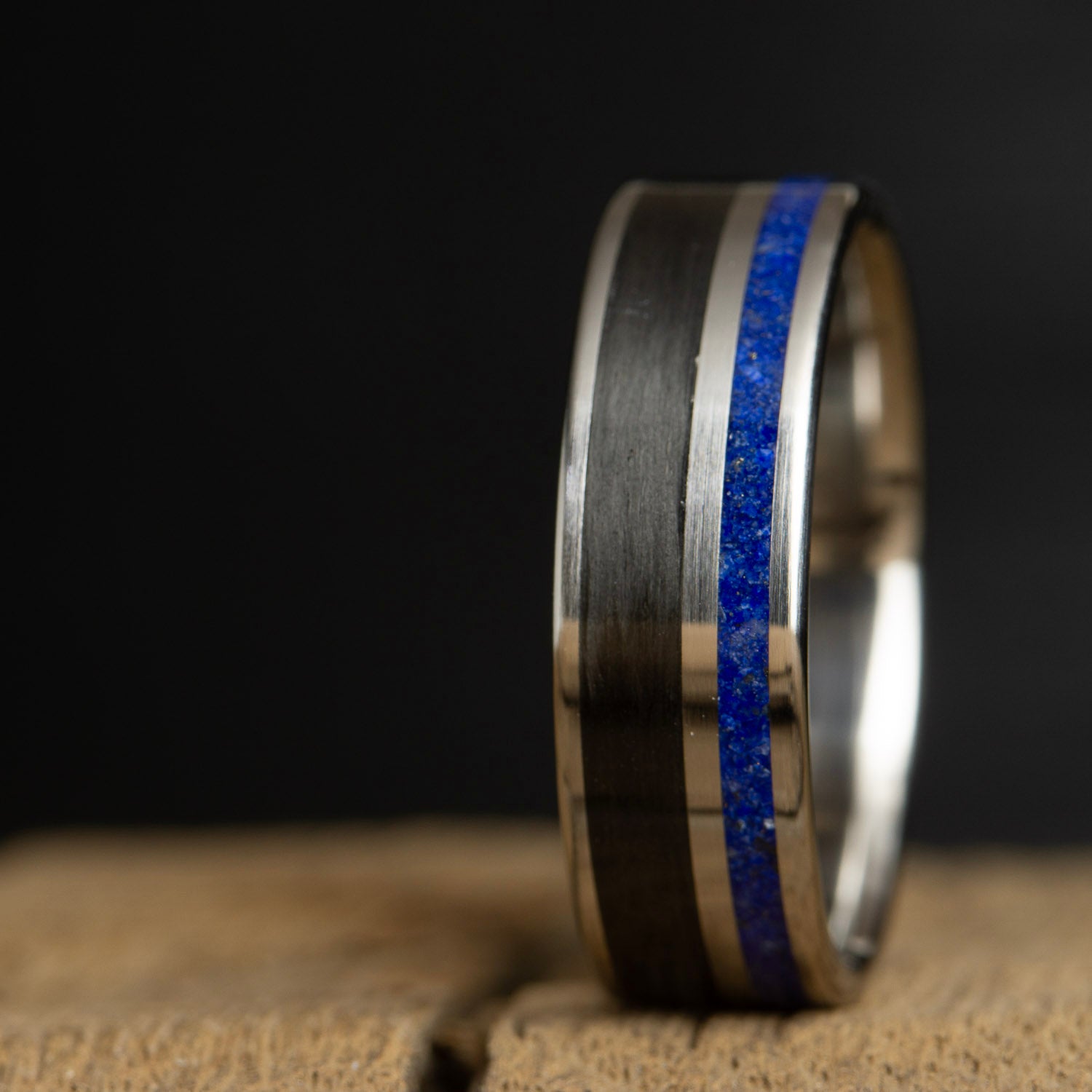 Lapis lazuli ring with carbon fiber on Titanium