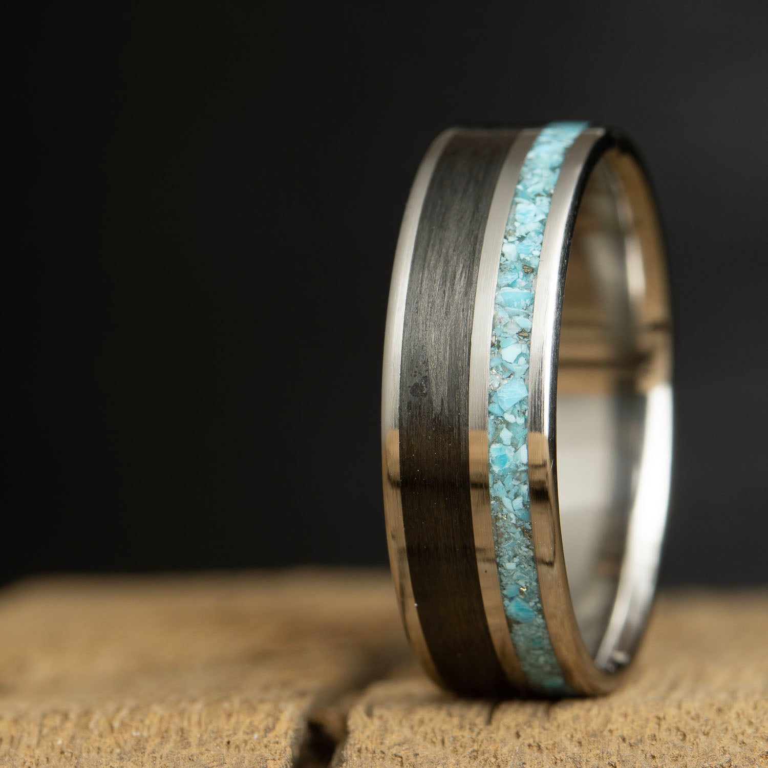turquoise and carbon fiber on titanium ring