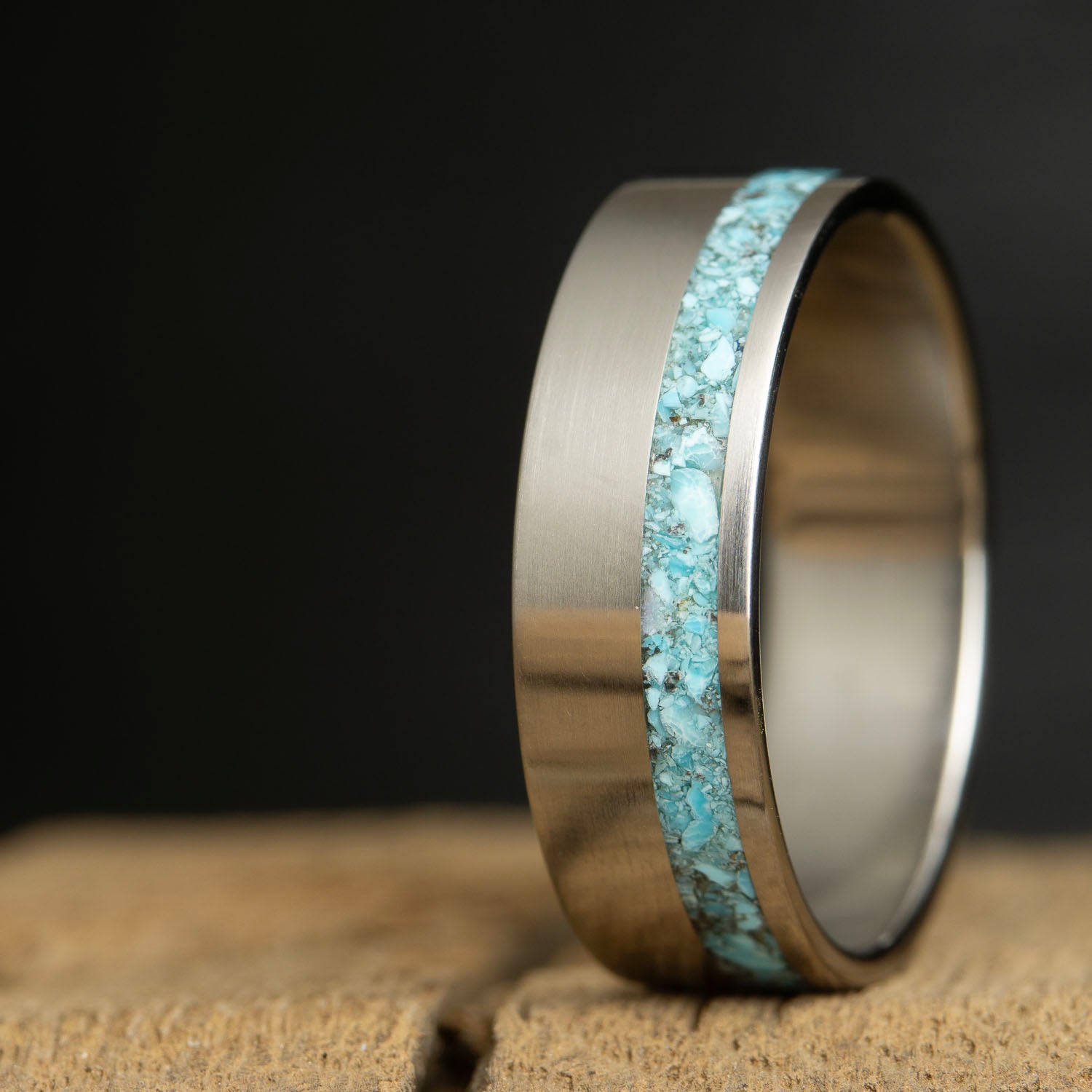 mens titanium ring with turquoise inlay