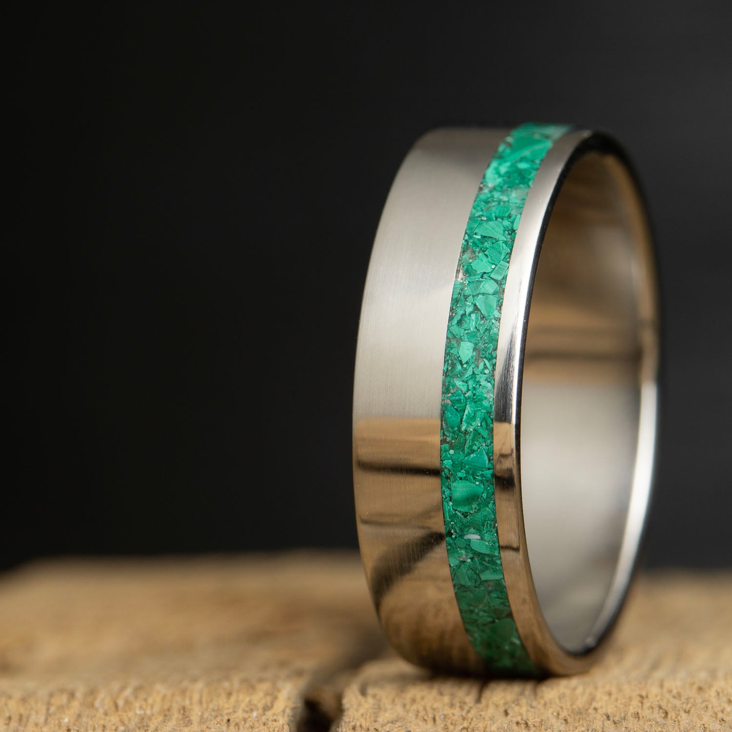 titanium ring with malachite inlay