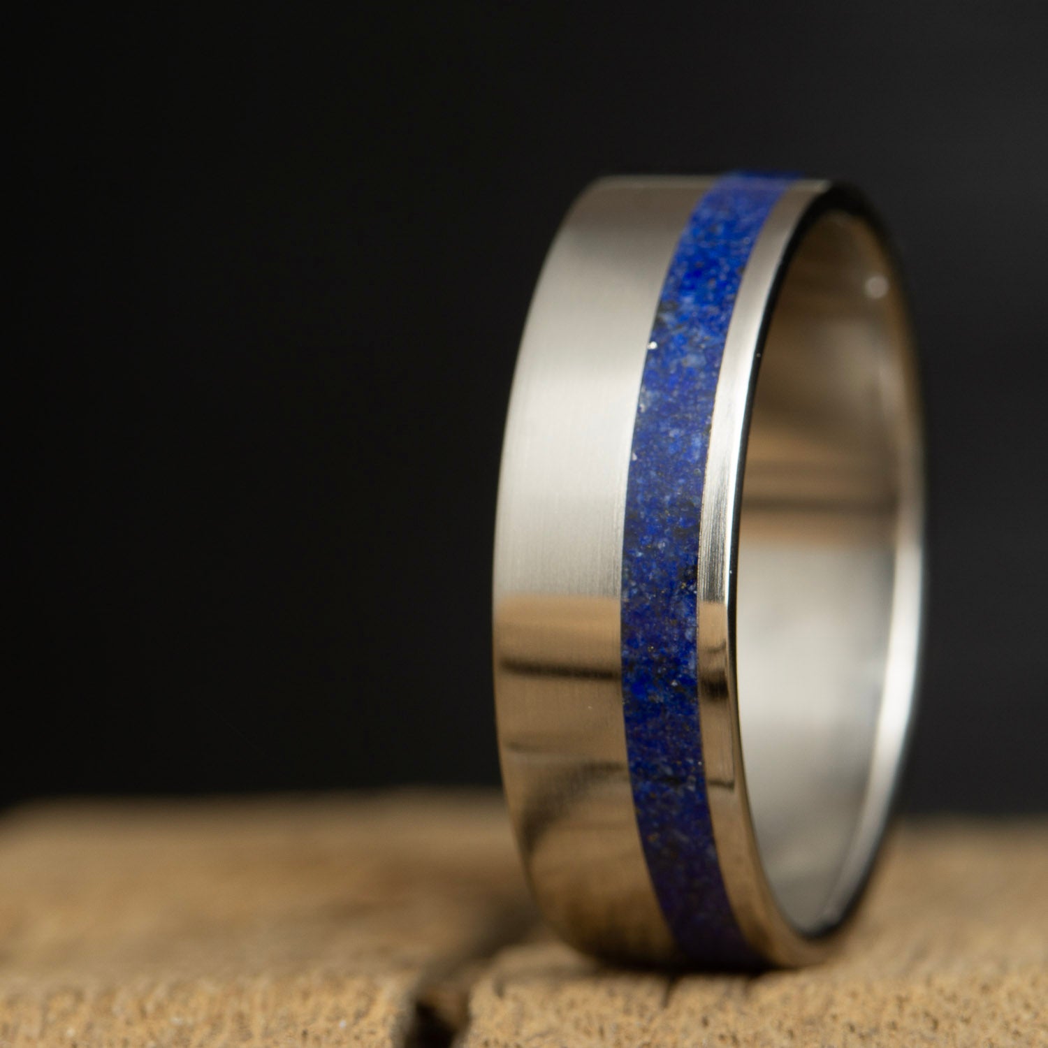 titanium ring with lapis lazuli inlay