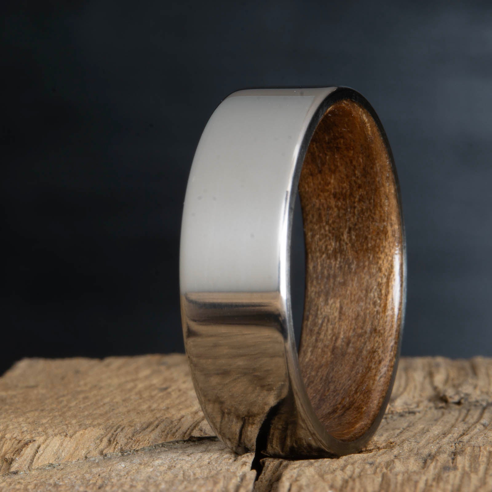 polished titanium  English walnut ring