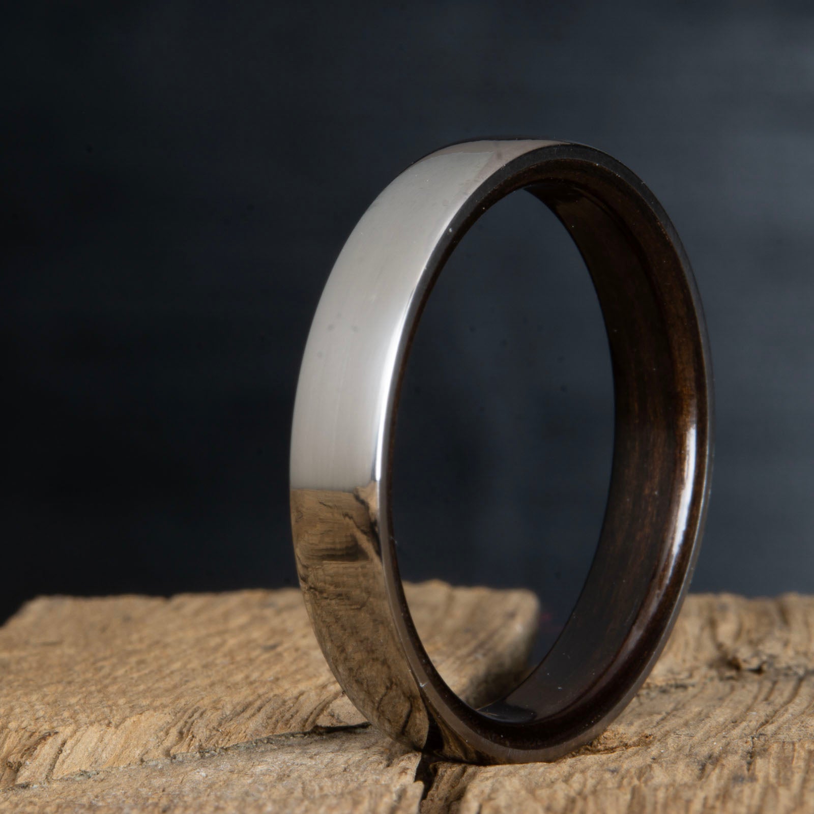 domed titanium ebony wood ring