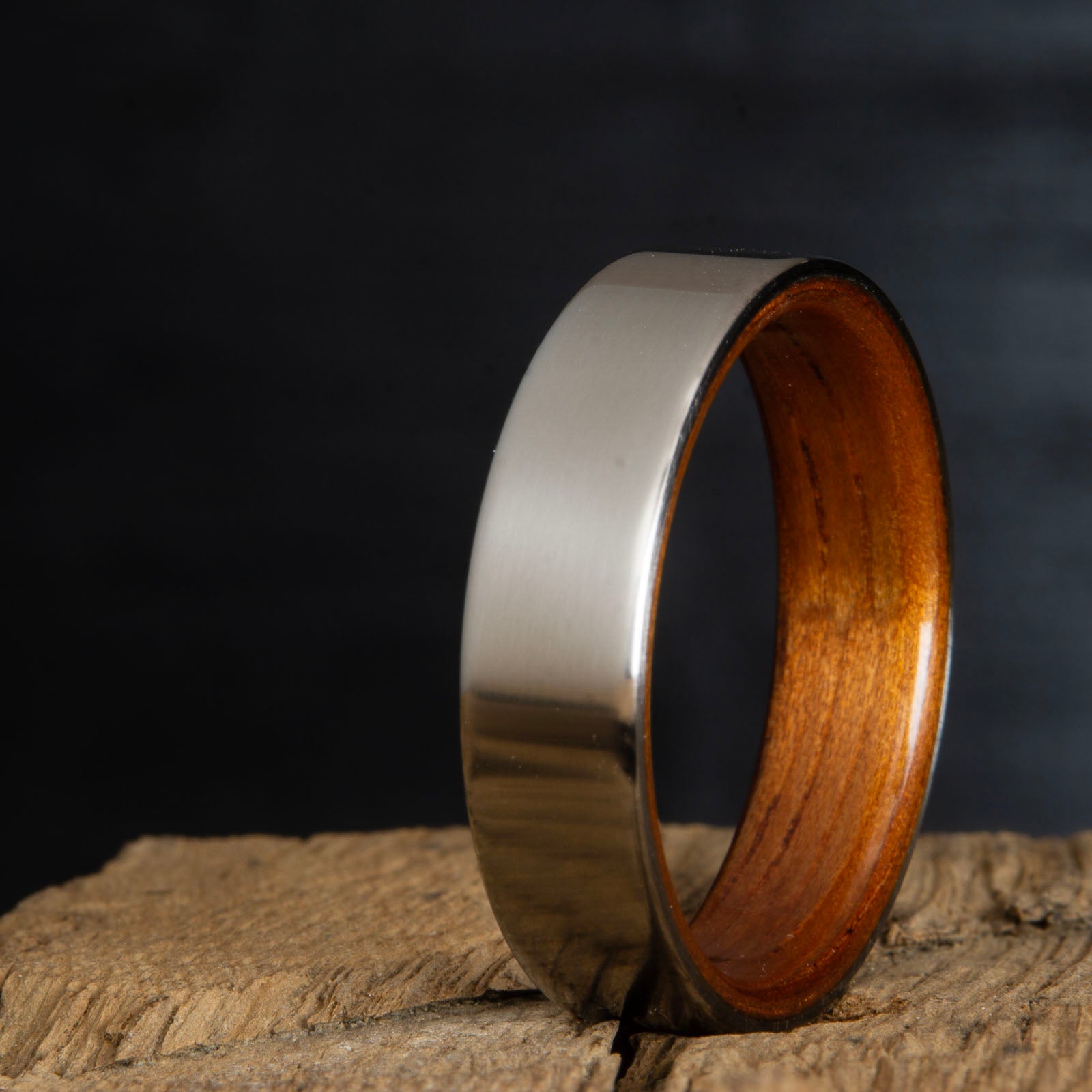 titanium koa wood ring-satin titanium wood ring with koa wood