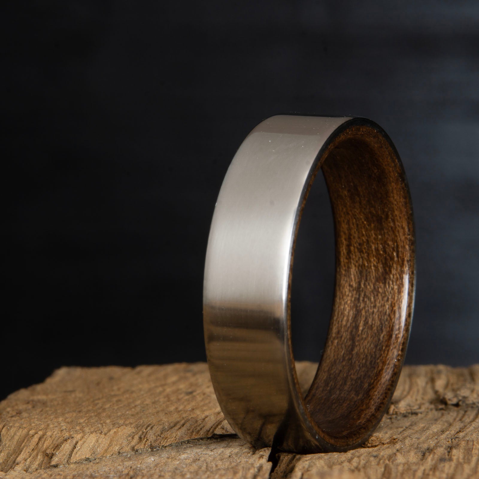 titanium walnut wood ring-satin titanium wood ring with walnut
