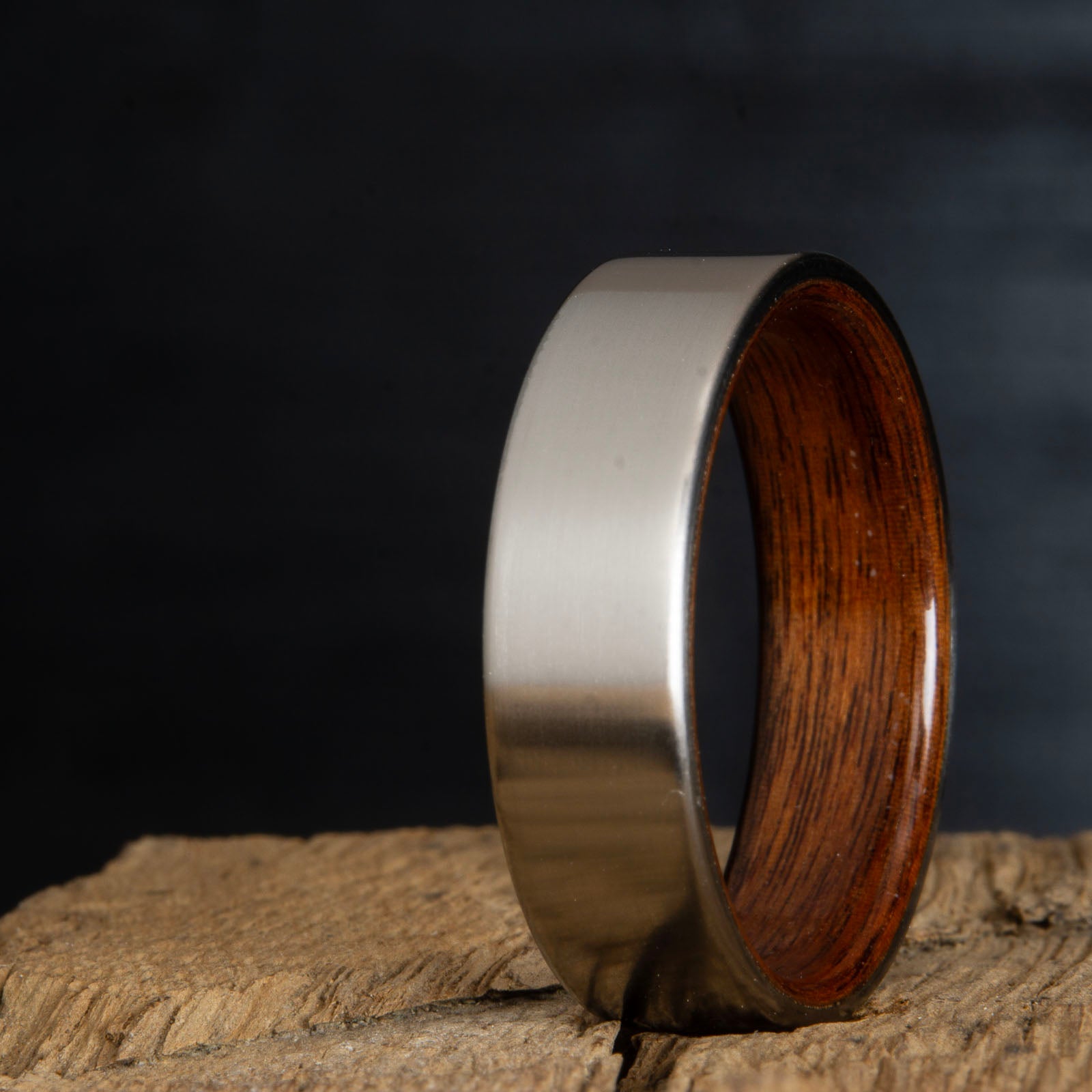 titanium rosewood ring-satin titanium wood ring with rosewood