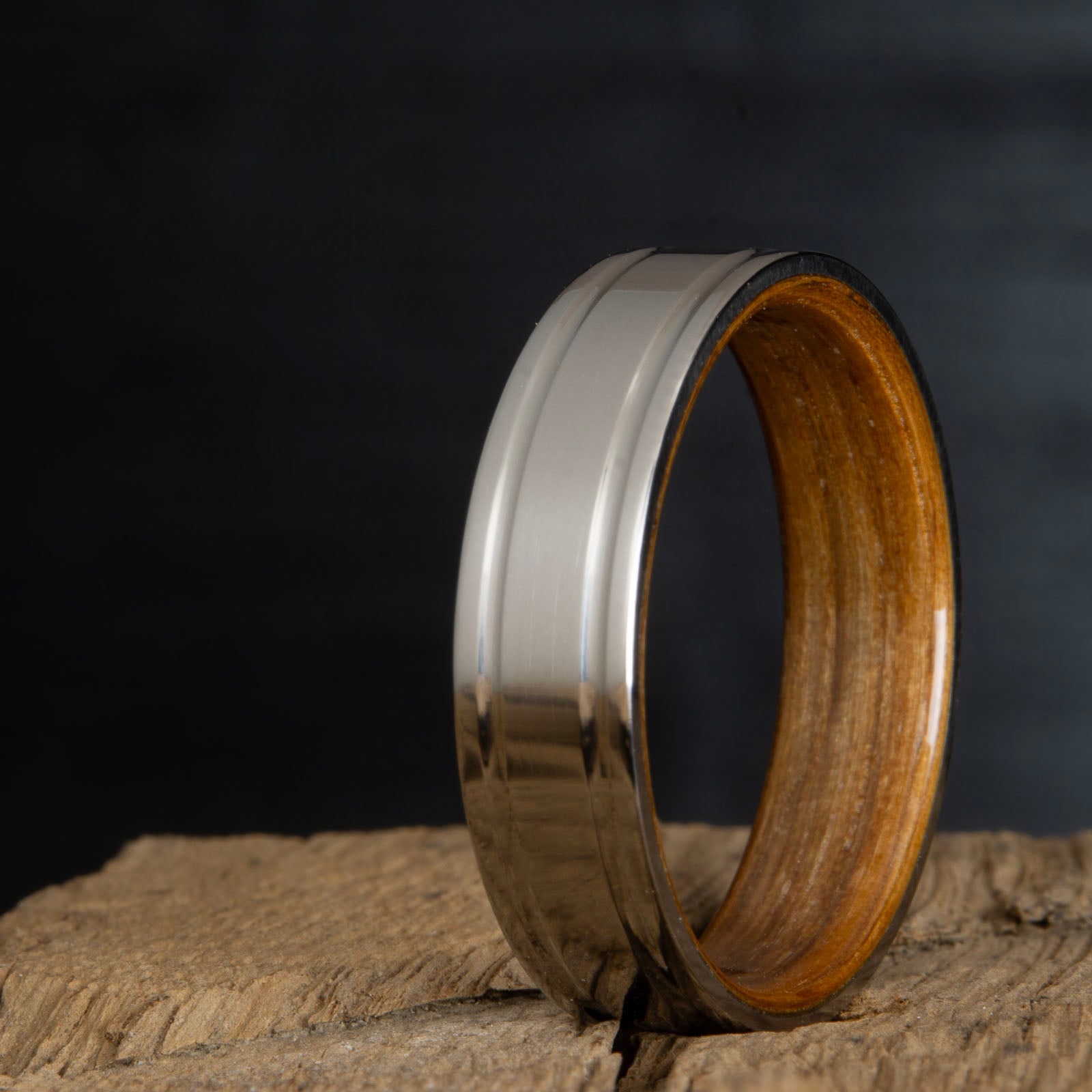titanium whiskey barrel ring-double groove titanium wood ring