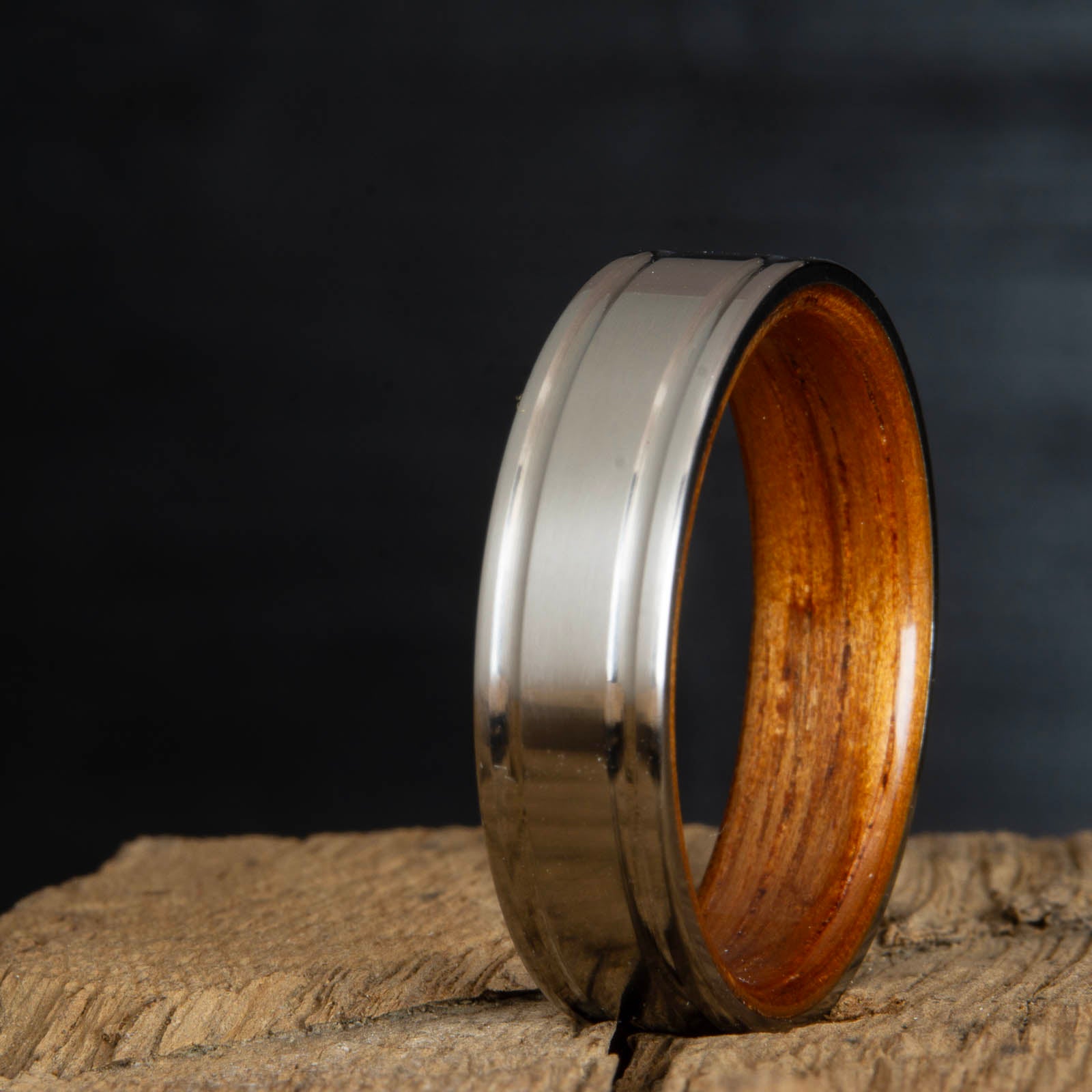 titanium koa ring- satin double groove titanium wood ring with koa