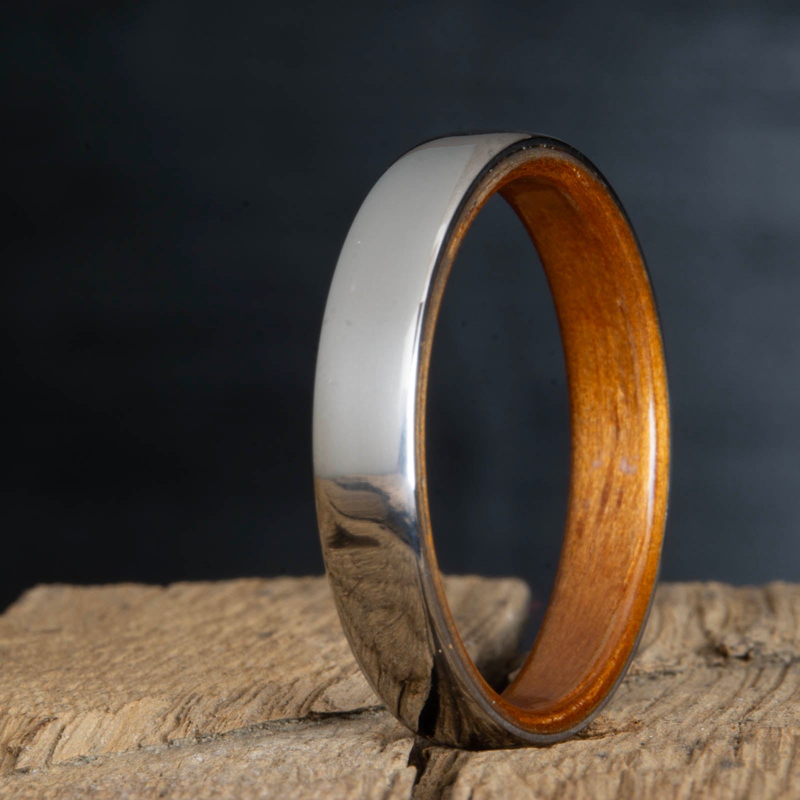 domed titanium koa wood ring