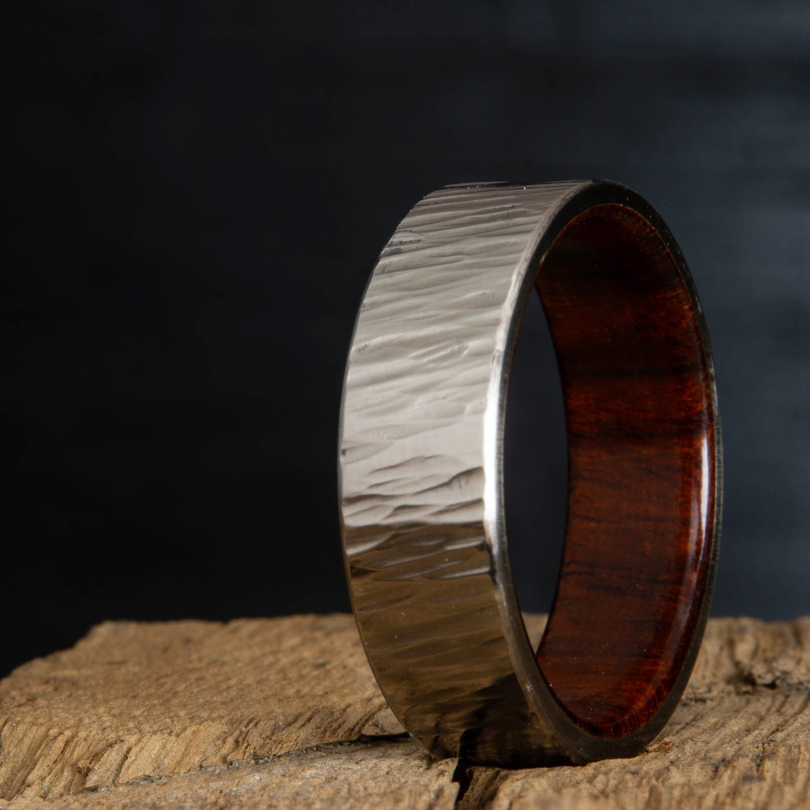 hammered rings- hammered titanium with Arizona wood