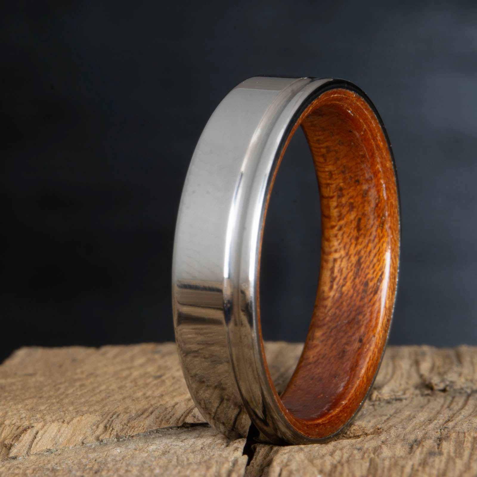 titanium acacia ring- polished groove titanium wood ring