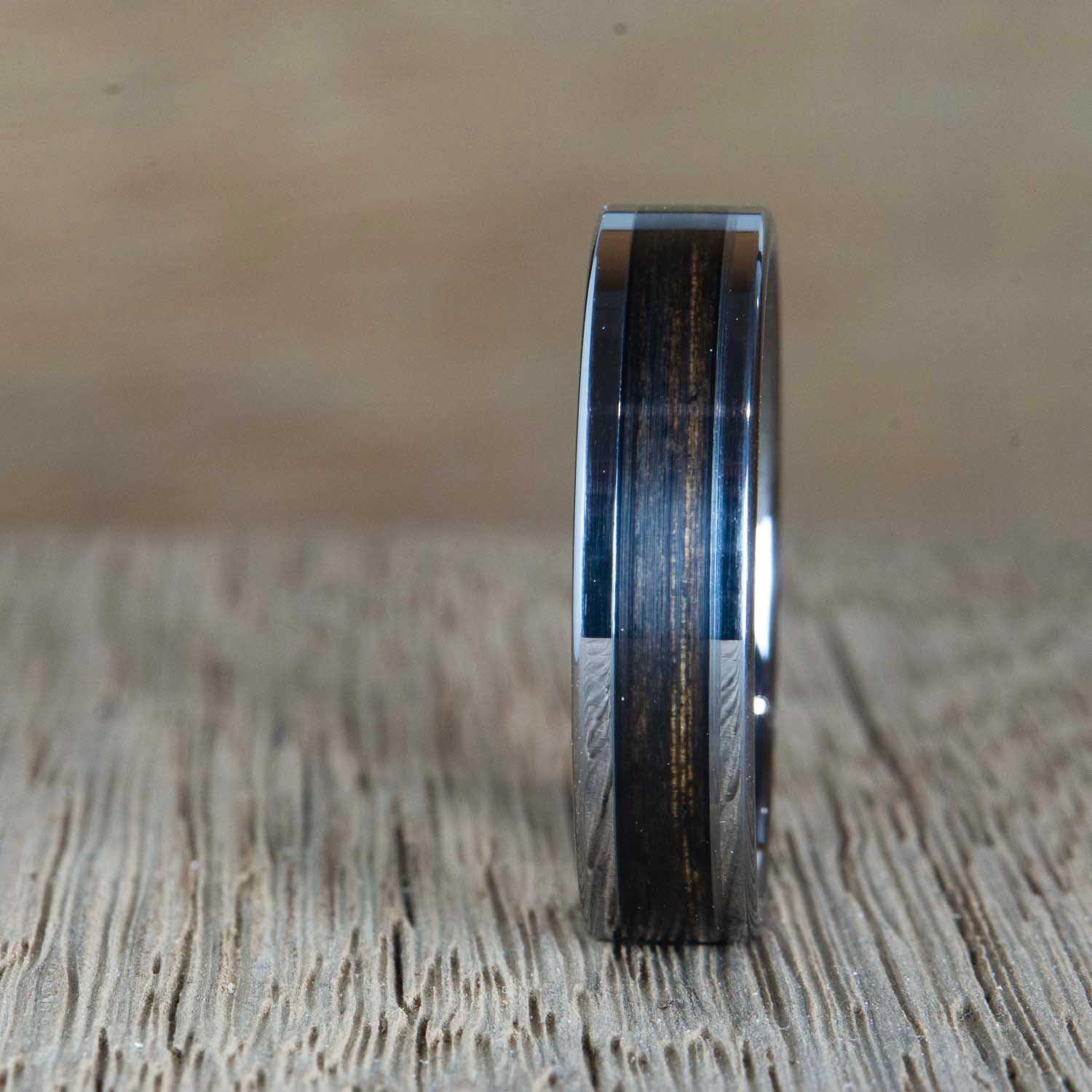 "Black reserve" tungsten with charred Bourbon barrel ring