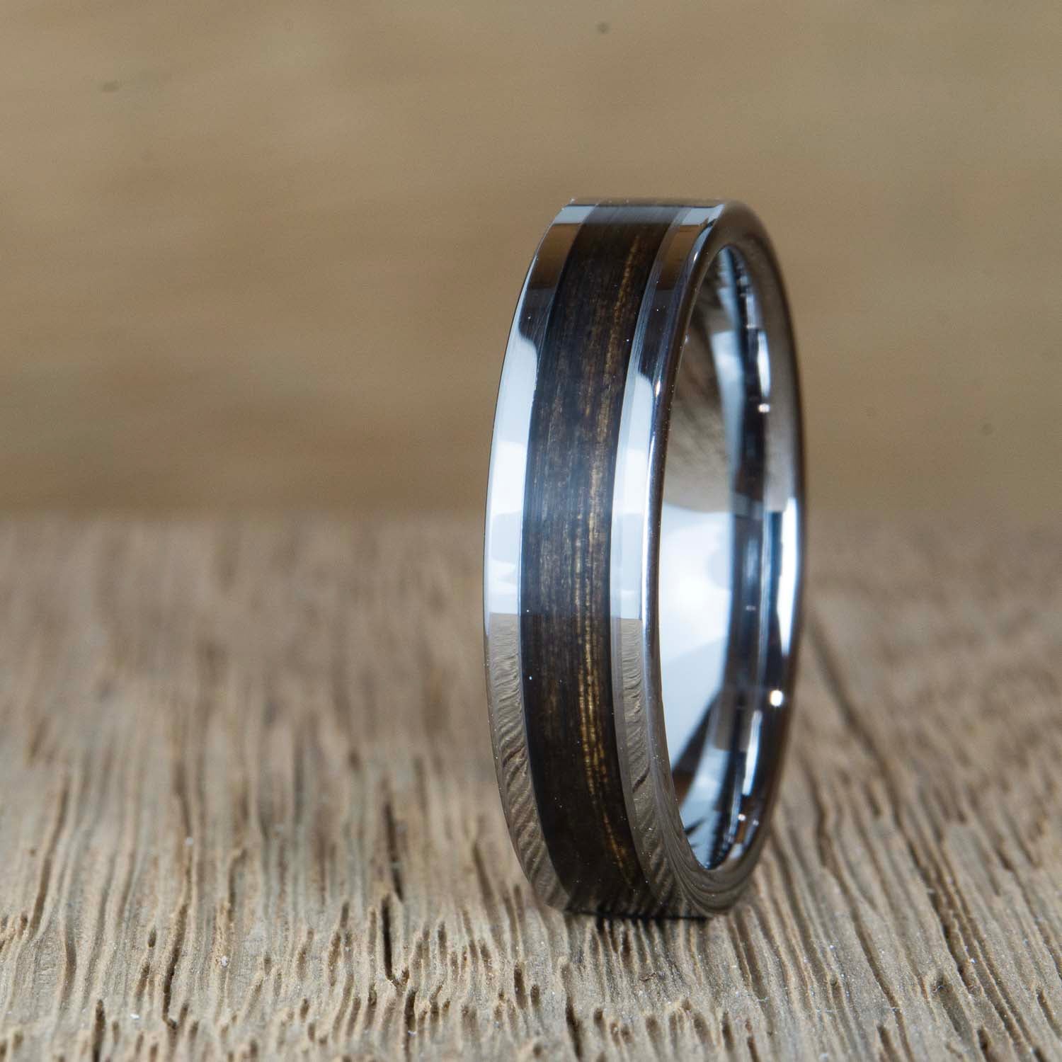 charred bourbon barrel ring with tungsten band