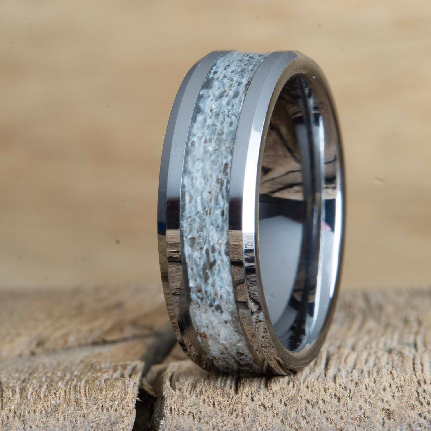 8mm tungsten ring with antler inlay