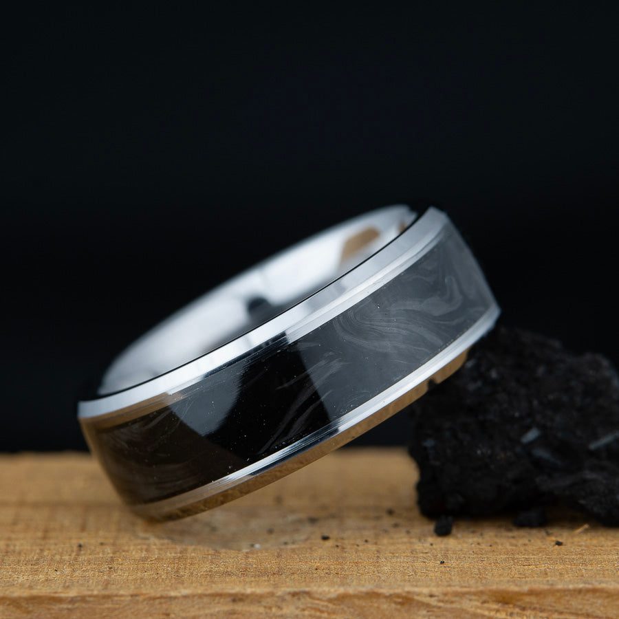 tungsten ring with forged carbon fiber inlay
