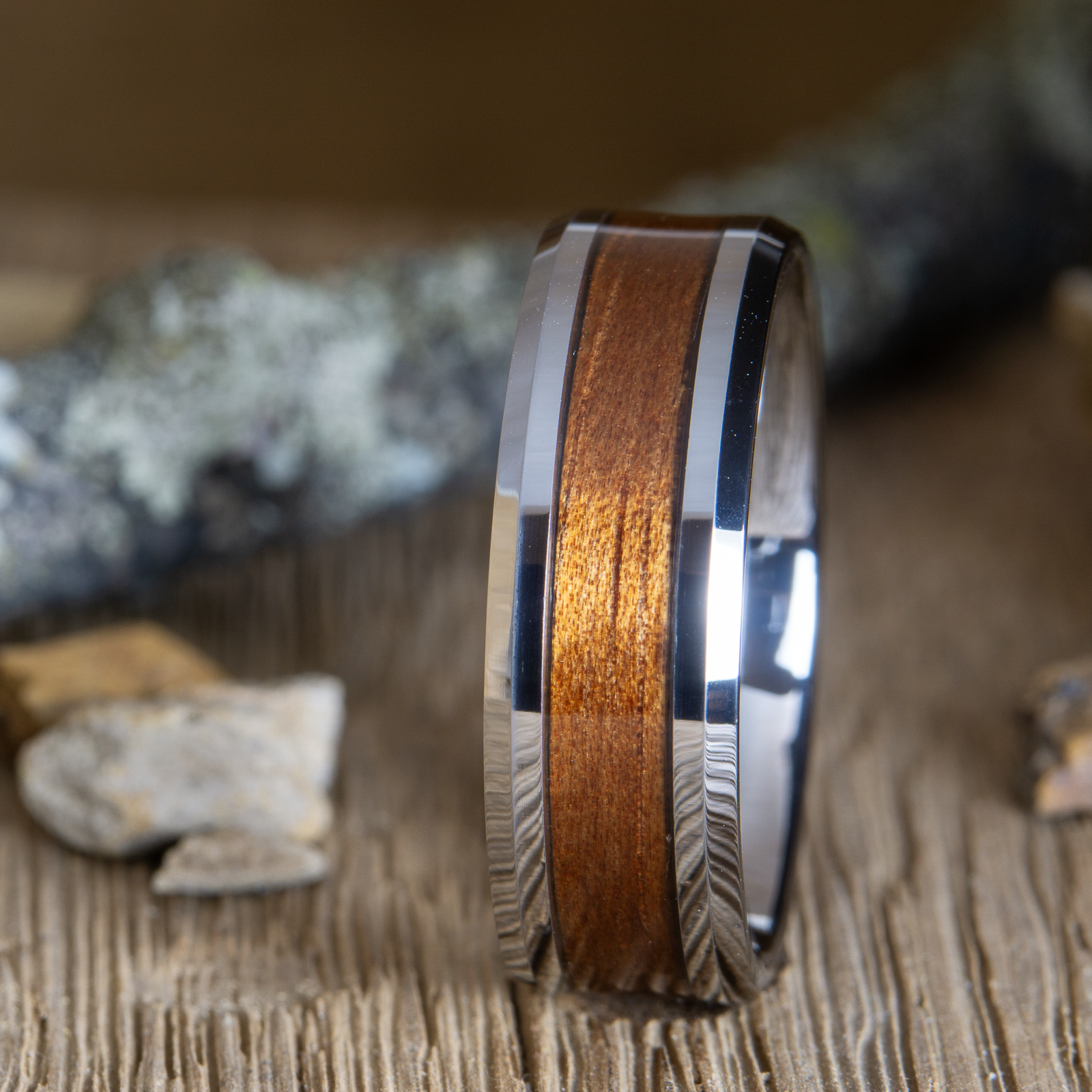 tungsten ring with koa wood inlay