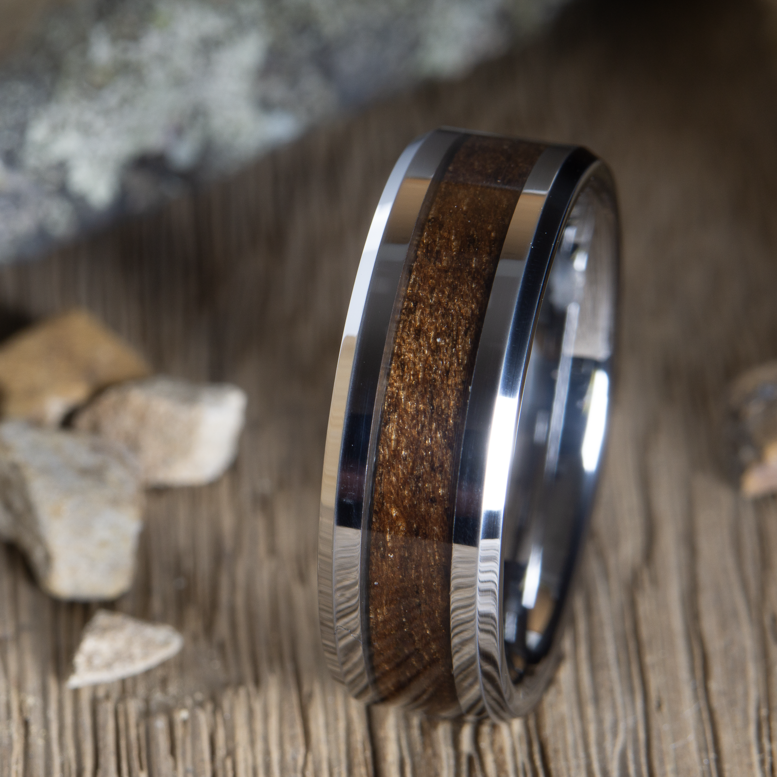 tungsten ring with walnut wood