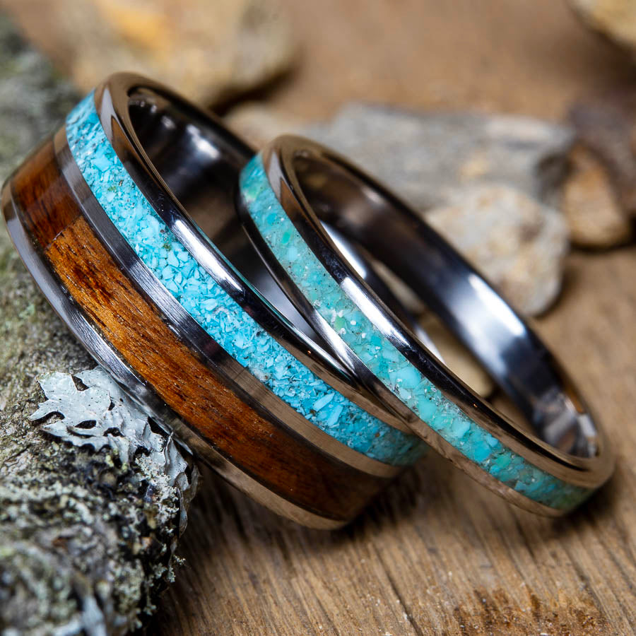 his and hers turquoise wedding rings set