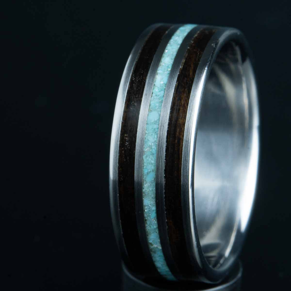 Turquoise ring with Ebony wood