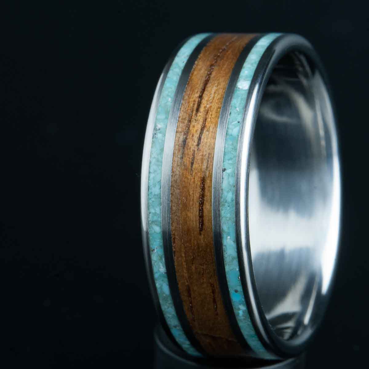 koa wood with turquoise inlays  ring