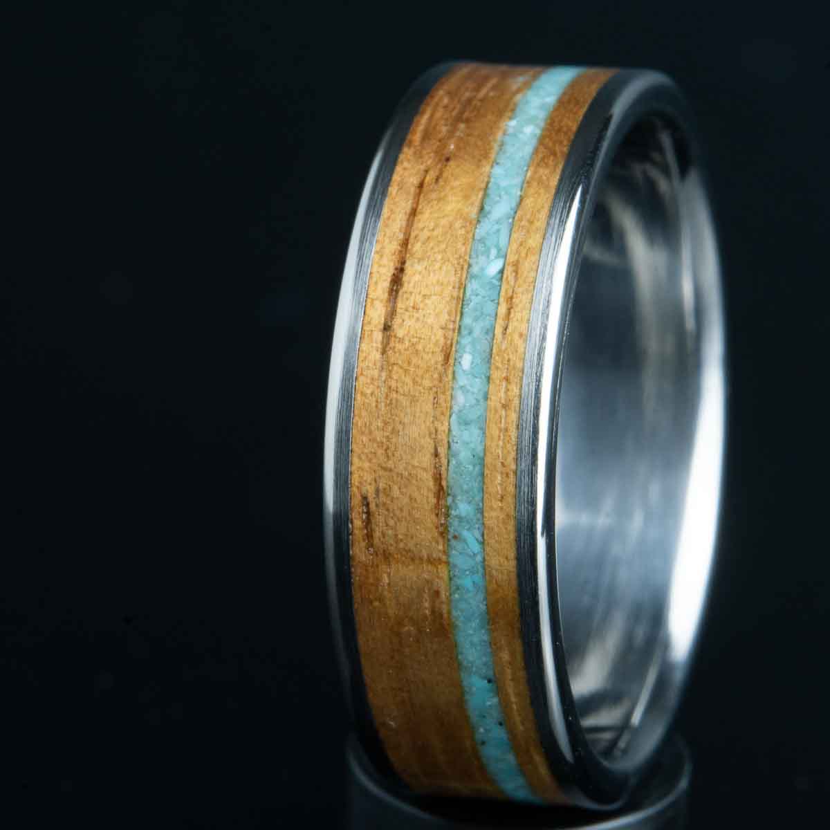 Koa and turquoise pinstripe ring